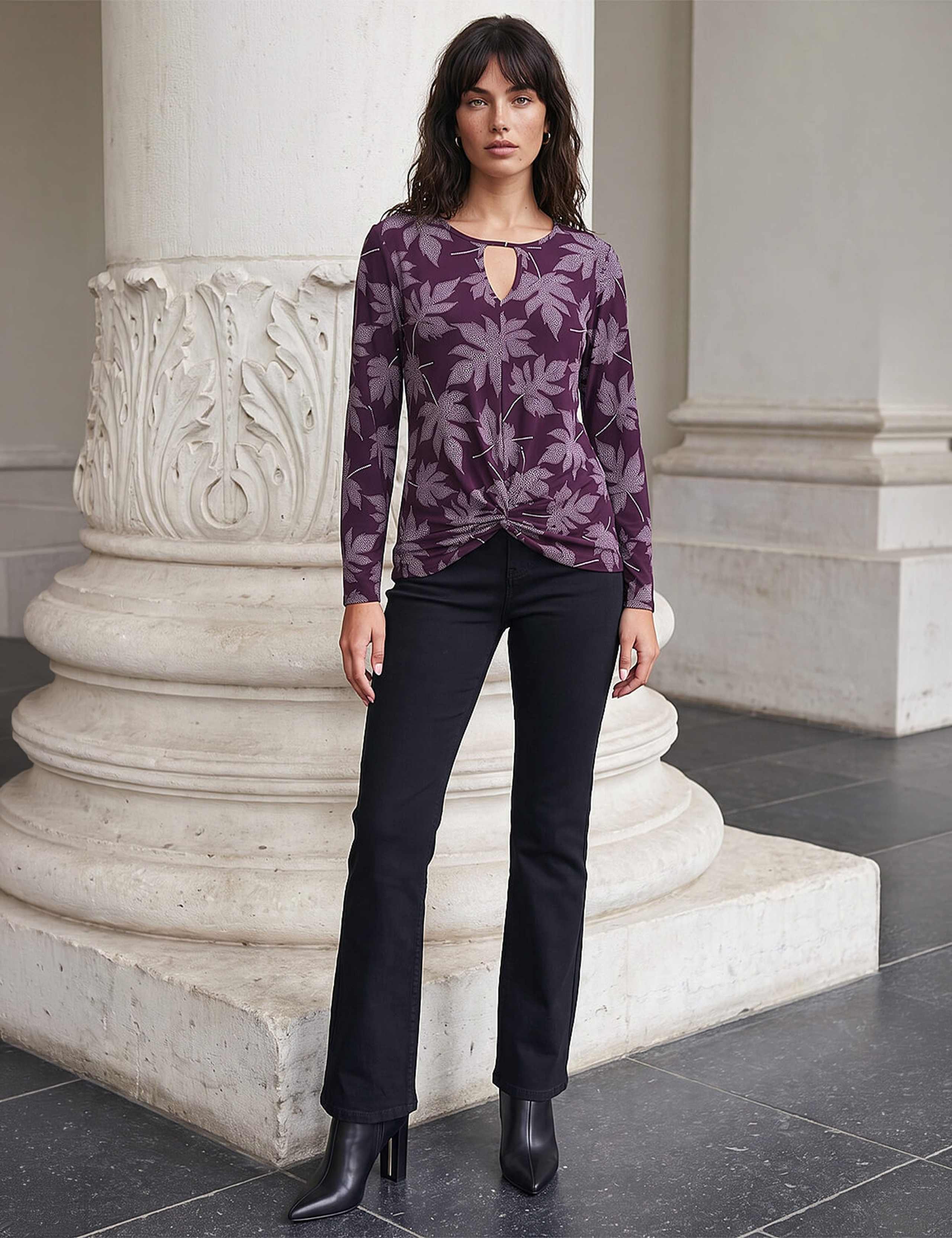 Leaf Print Keyhole Neck Top 3 of 4