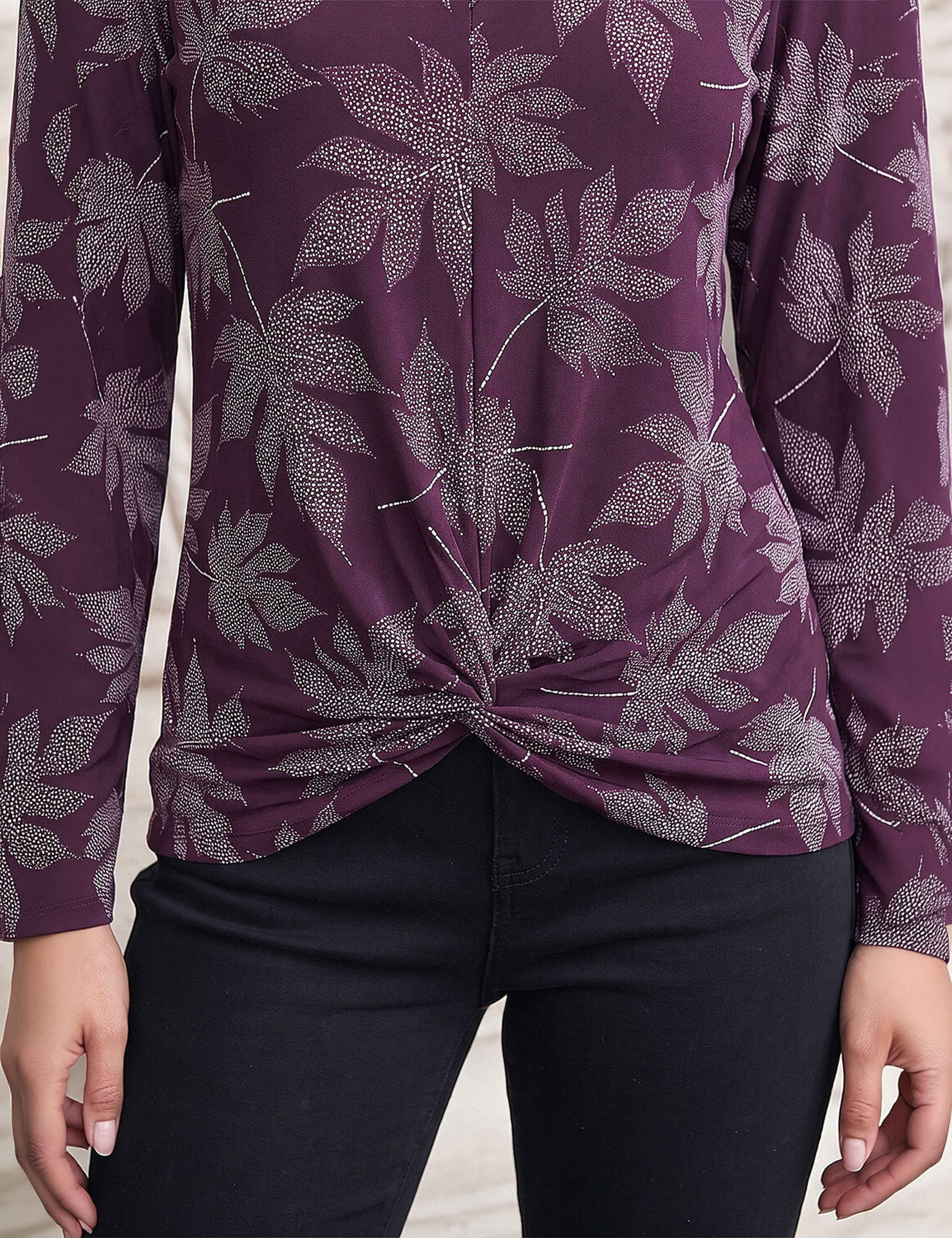 Leaf Print Keyhole Neck Top 4 of 4