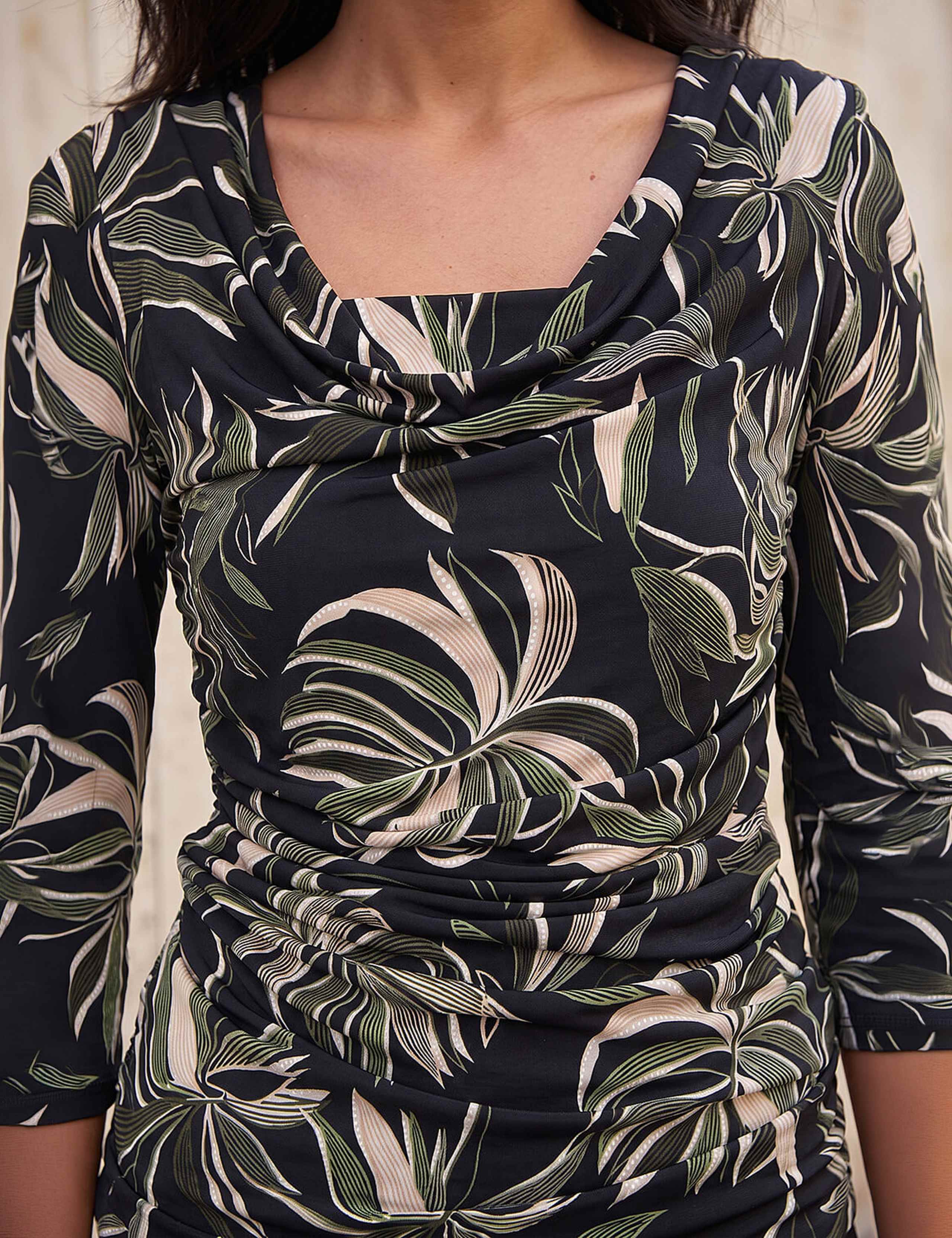 Leaf Print Gathered Cowl Neck Top 4 of 4