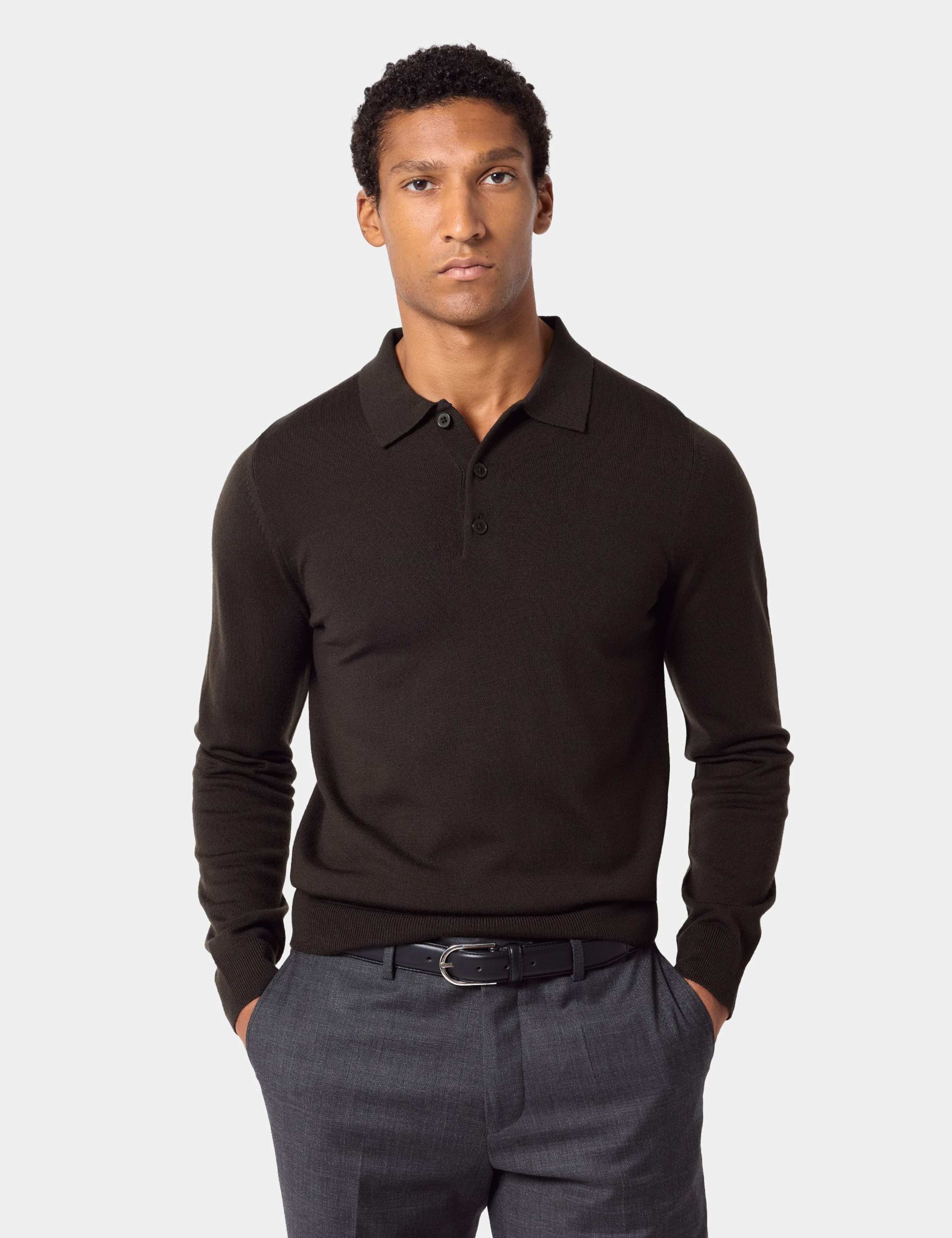 Pure Wool Long Sleeve Polo Shirt 1 of 2