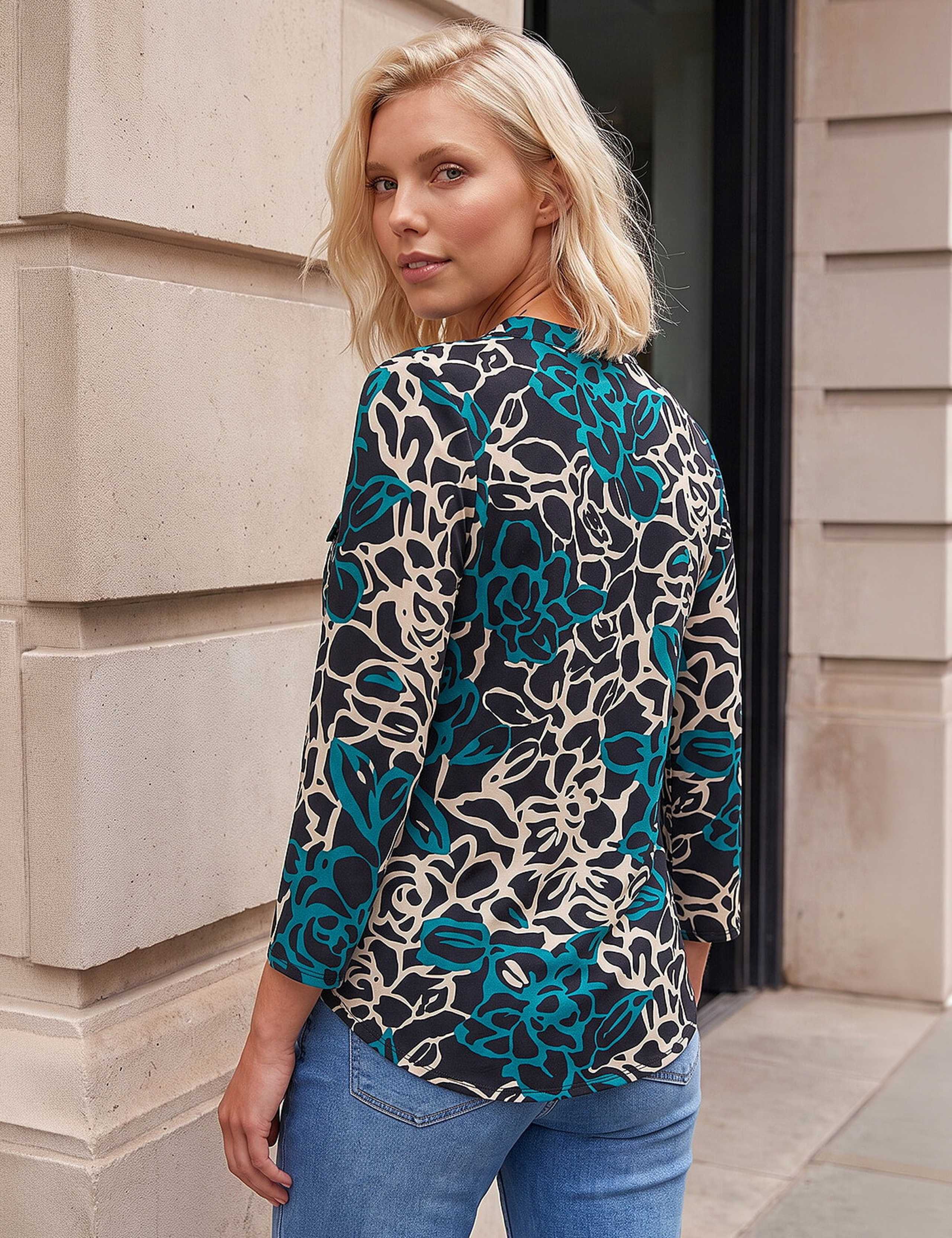Petite Abstract Print Button Top 2 of 4