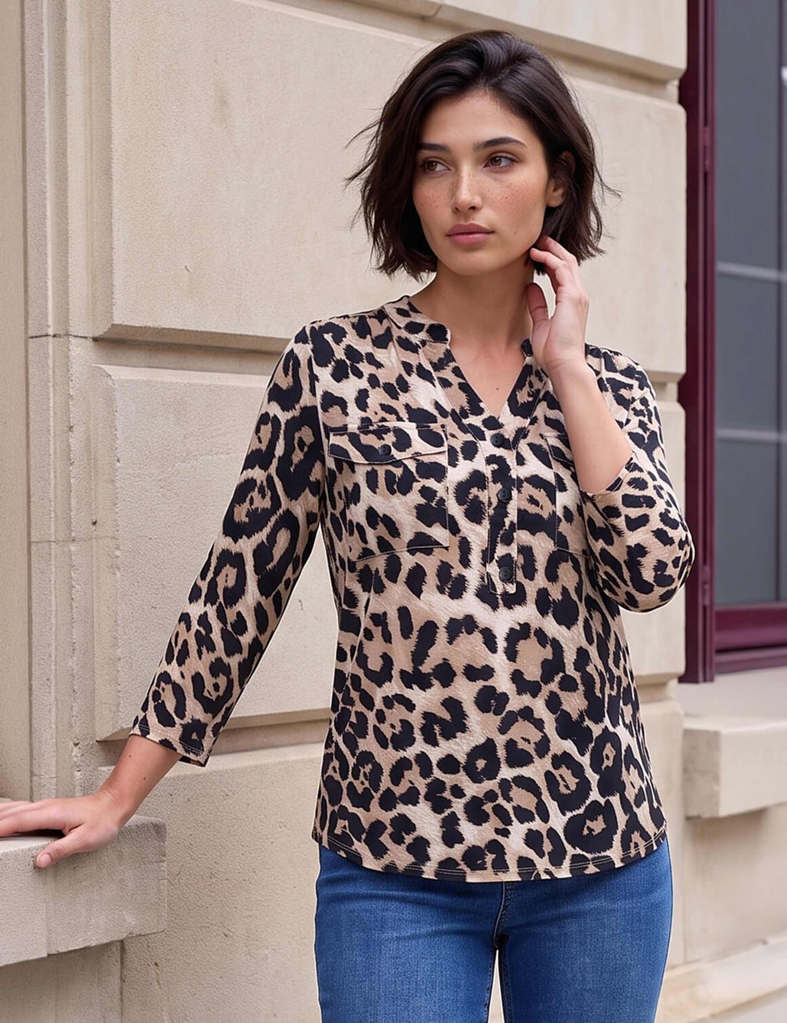 Petite Animal Print Button Top 3 of 4