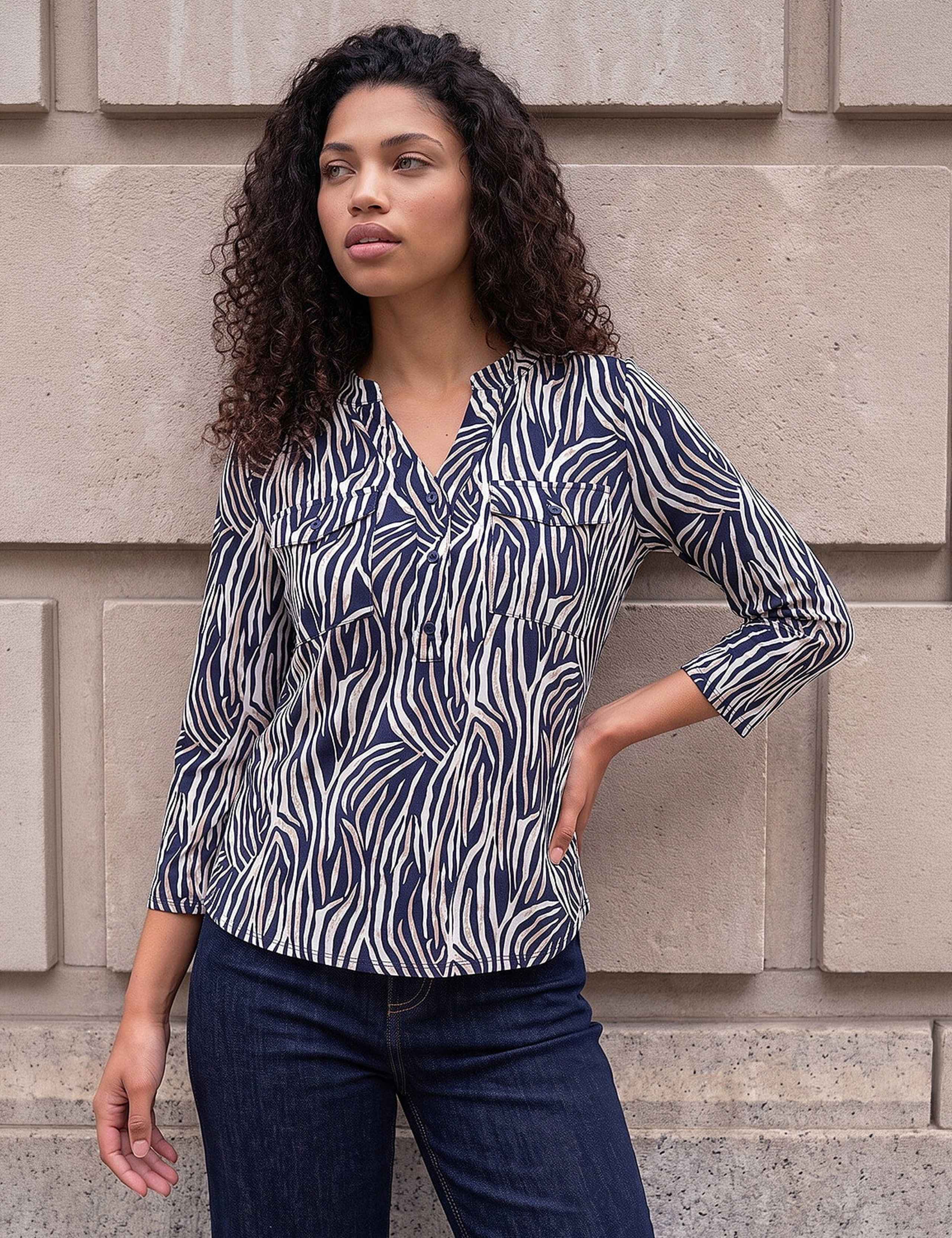 Petite Animal Print Button Top 1 of 4