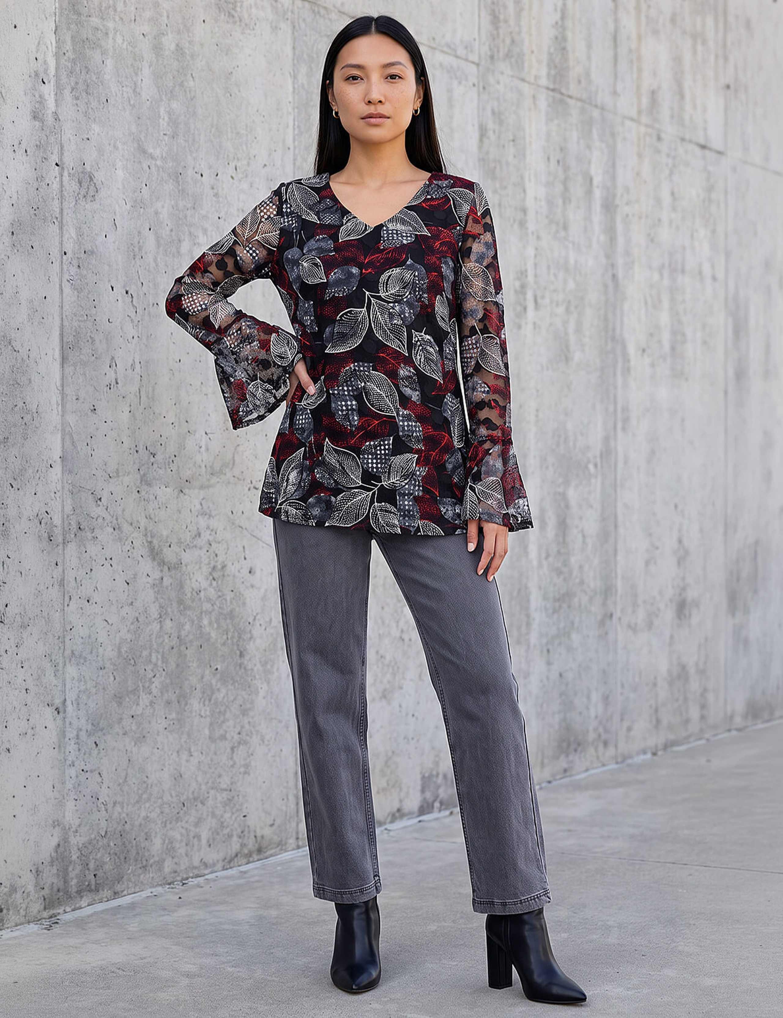 Lace Printed V Neck Top 2 of 4