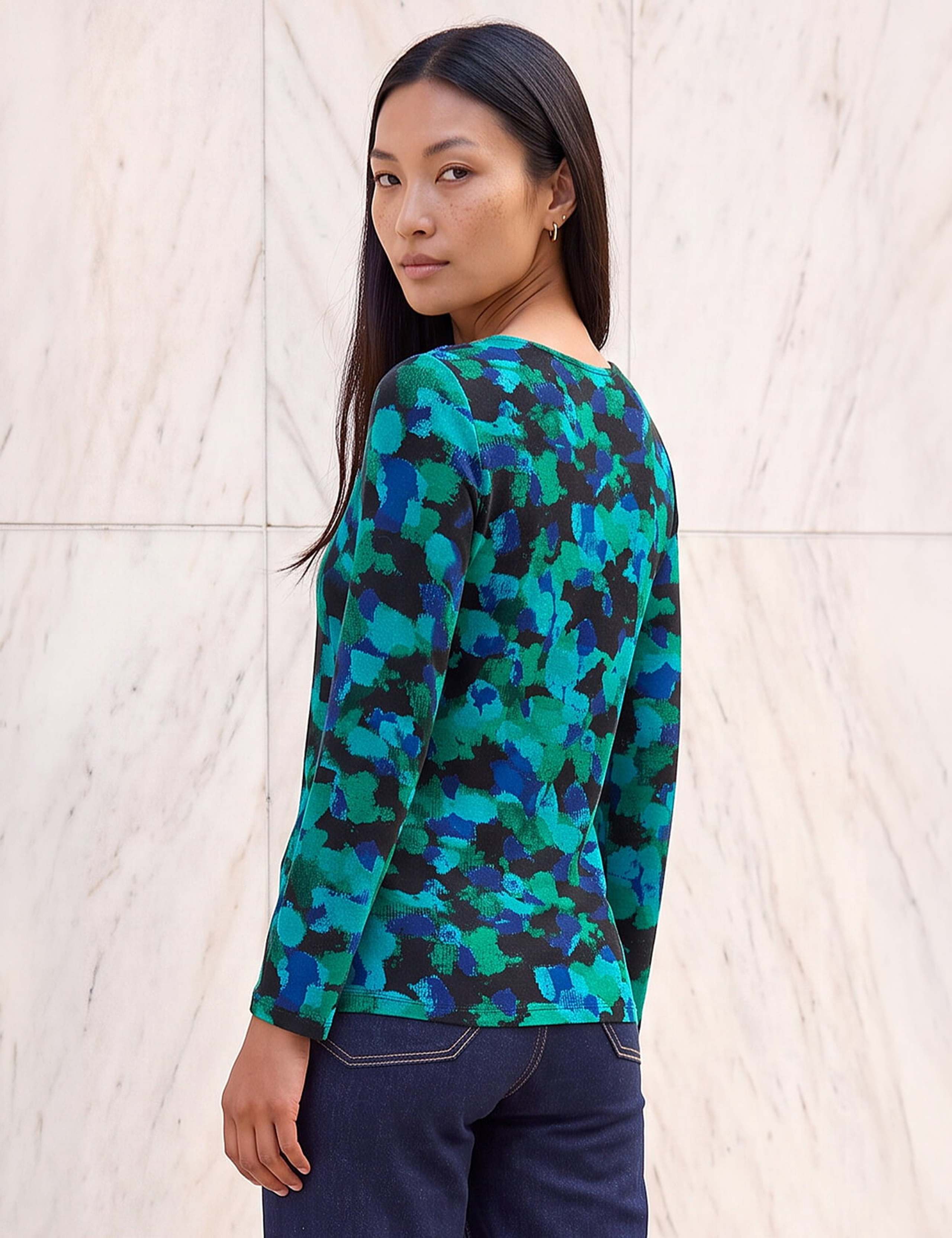 Printed V Neck Stretch Top 2 of 4