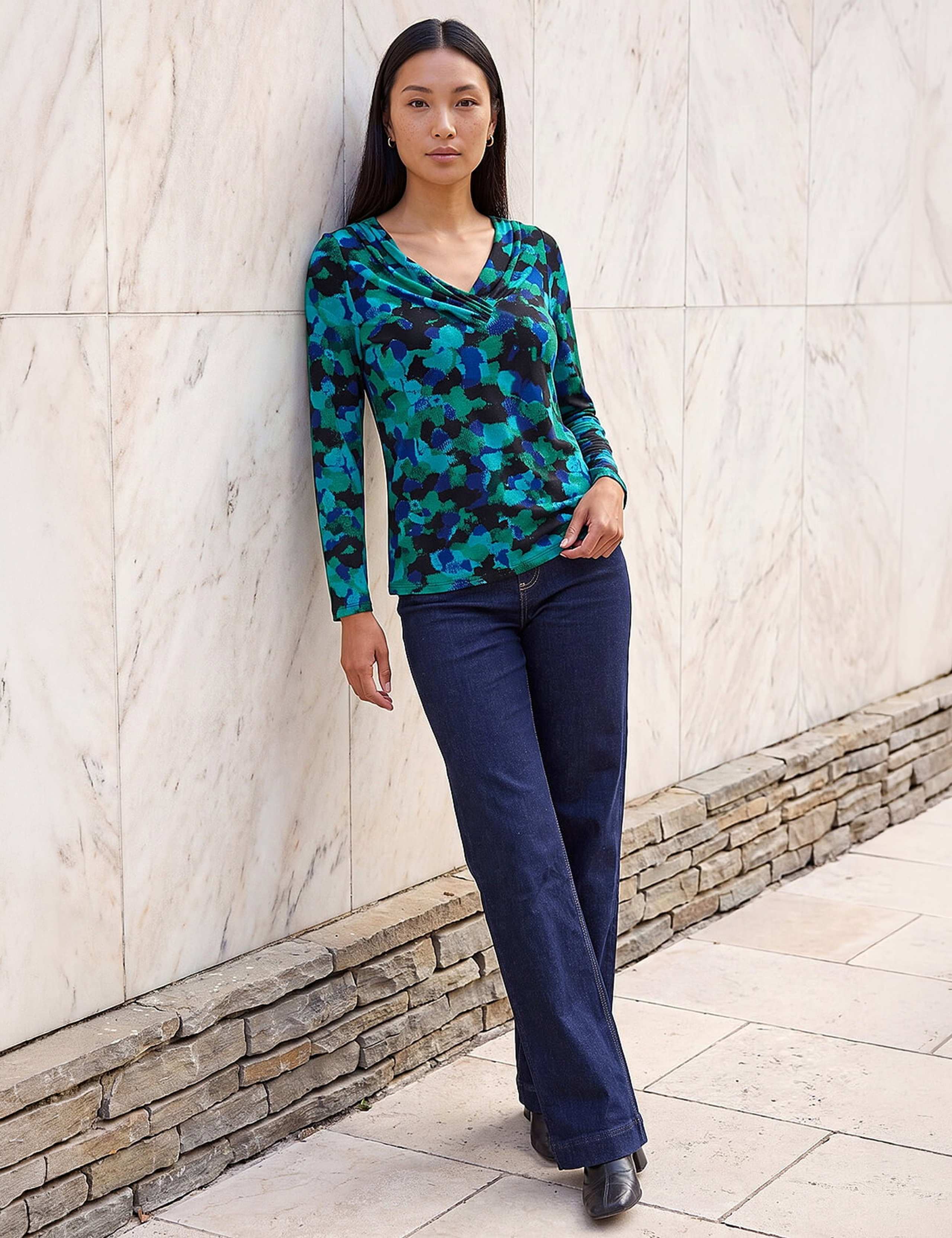 Printed V Neck Stretch Top 3 of 4
