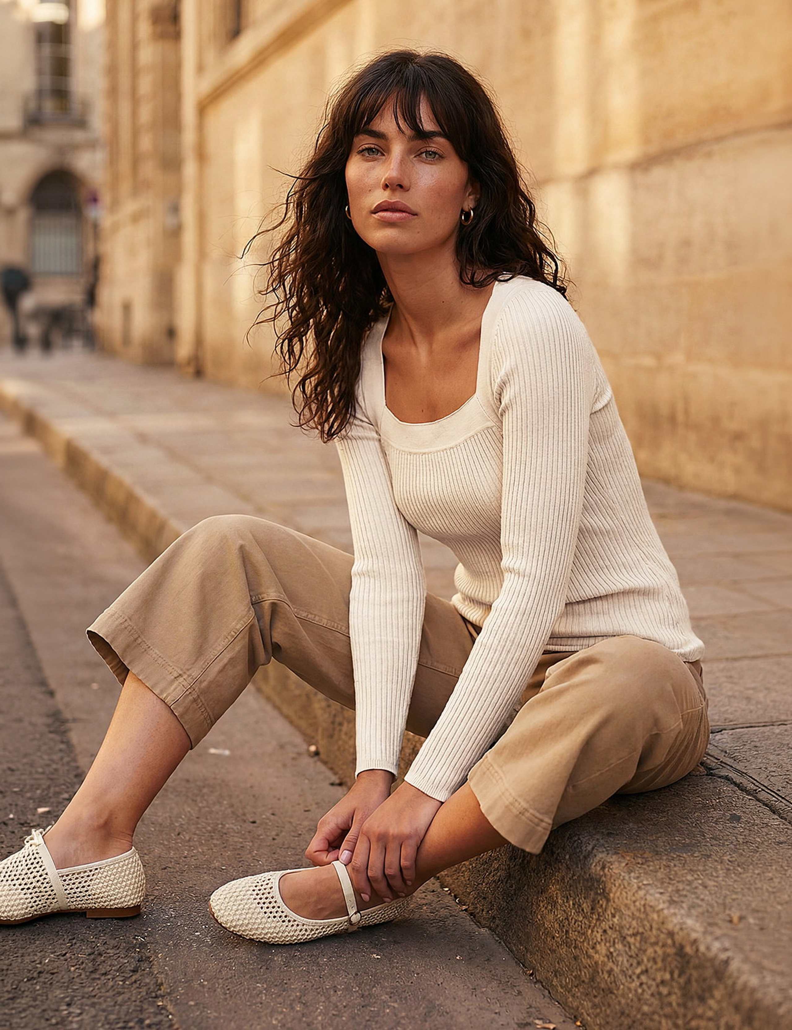 Ribbed Square Neck Knitted Top 1 of 4