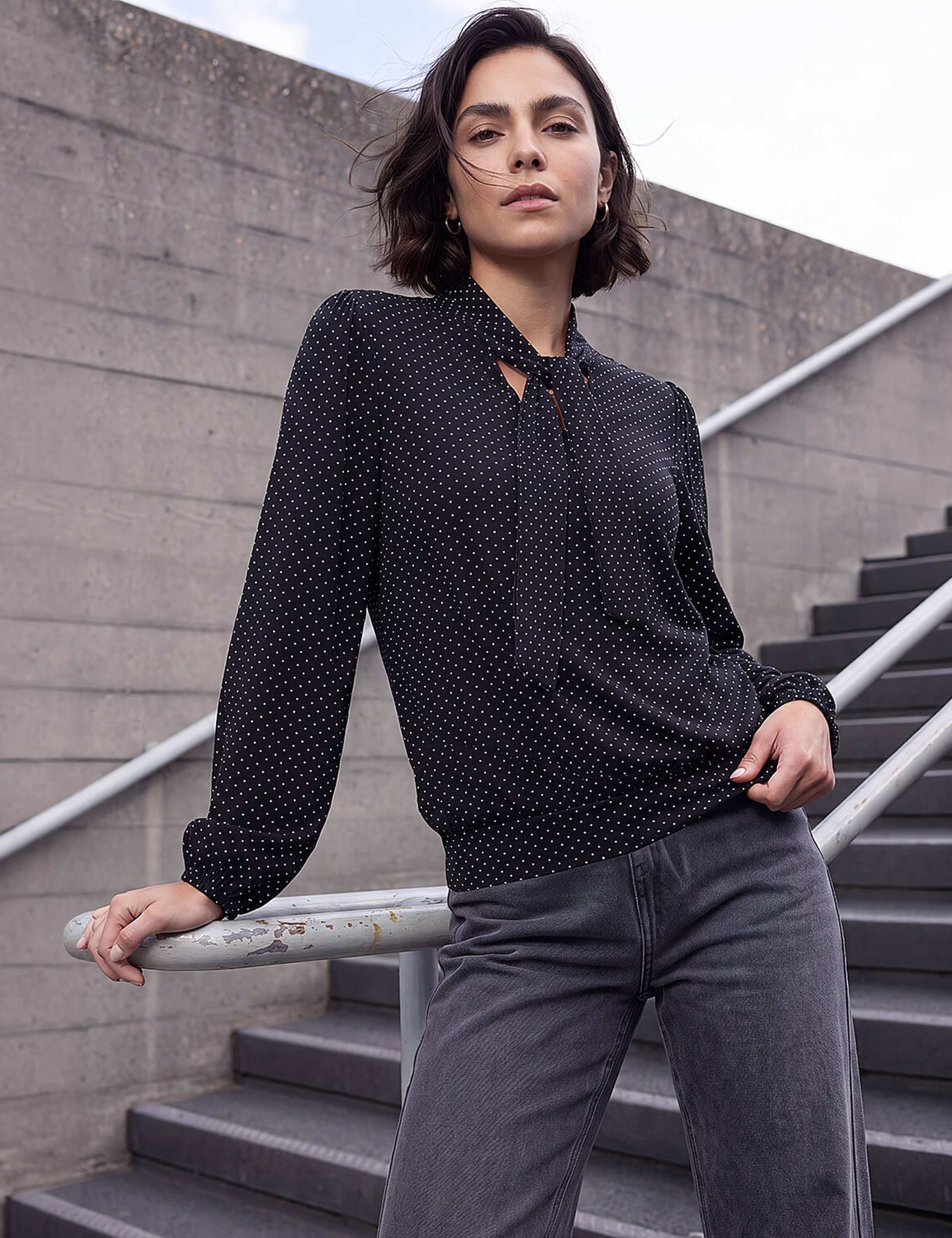 Polka Dot Tie Neck Top 2 of 4