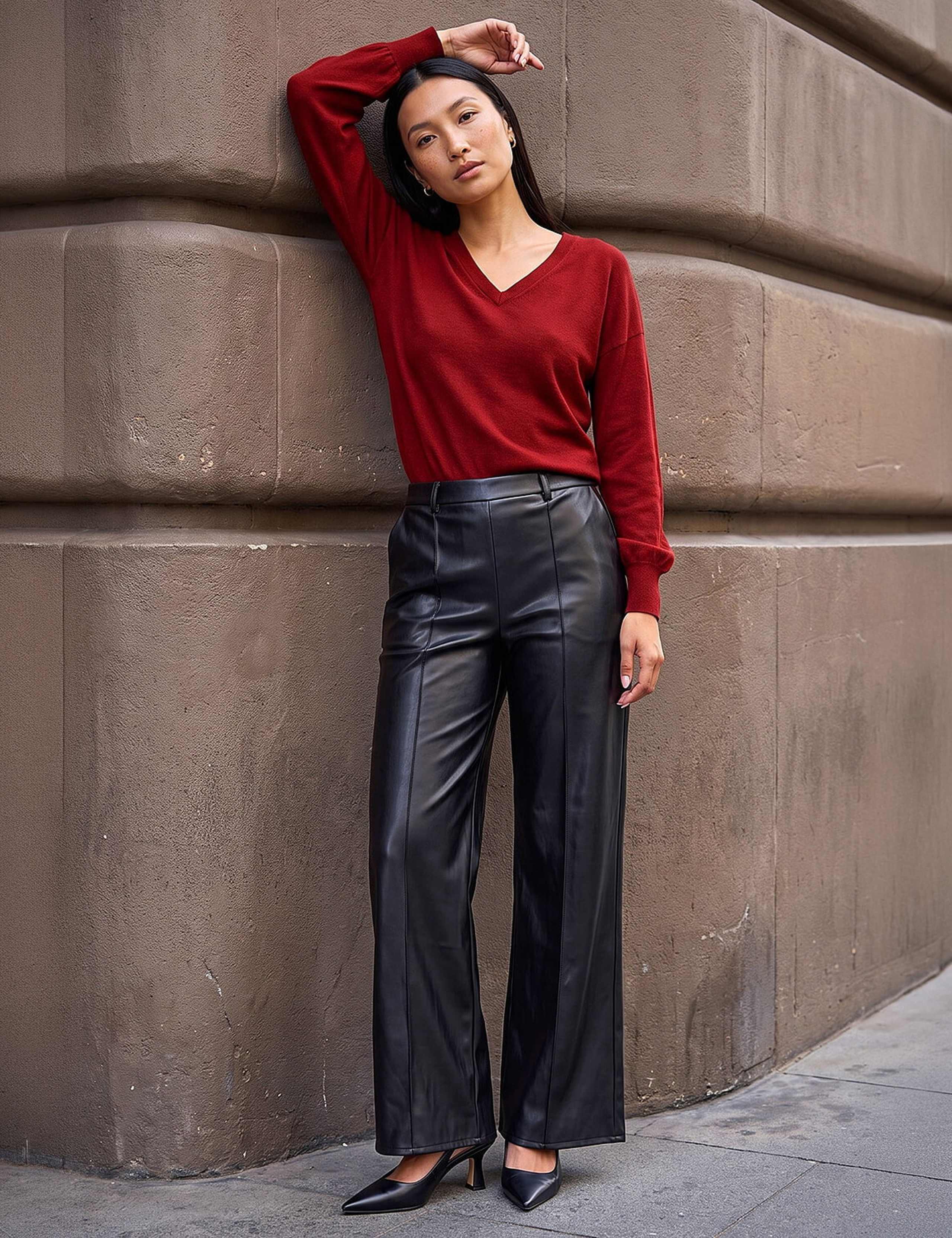 Leather Look Pintuck Trousers 1 of 4
