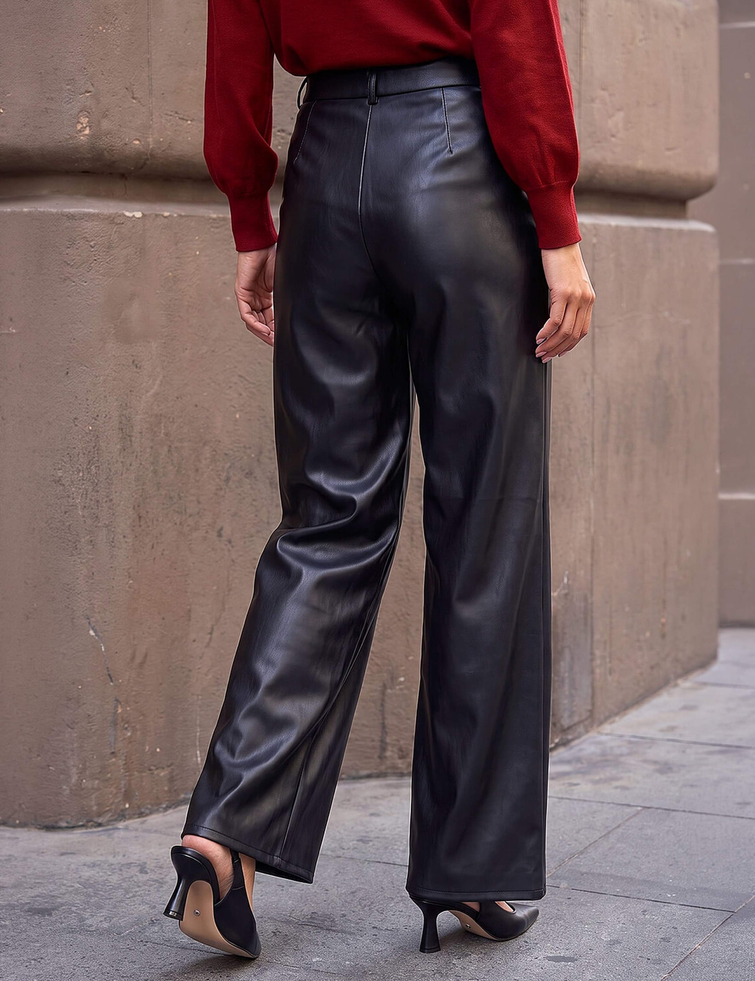 Leather Look Pintuck Trousers 3 of 4