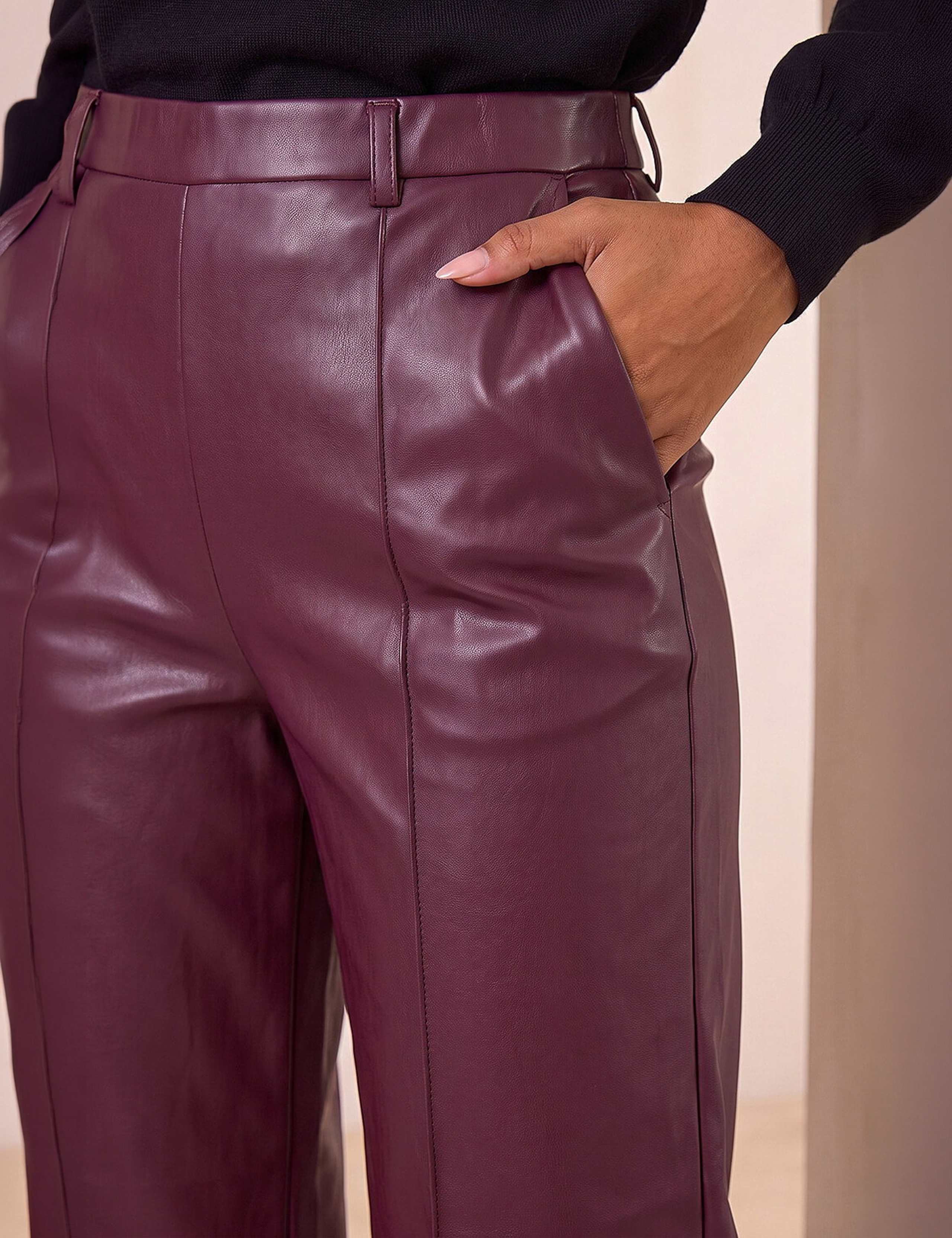 Leather Look Pintuck Pull On Wide Leg Trousers 4 of 4