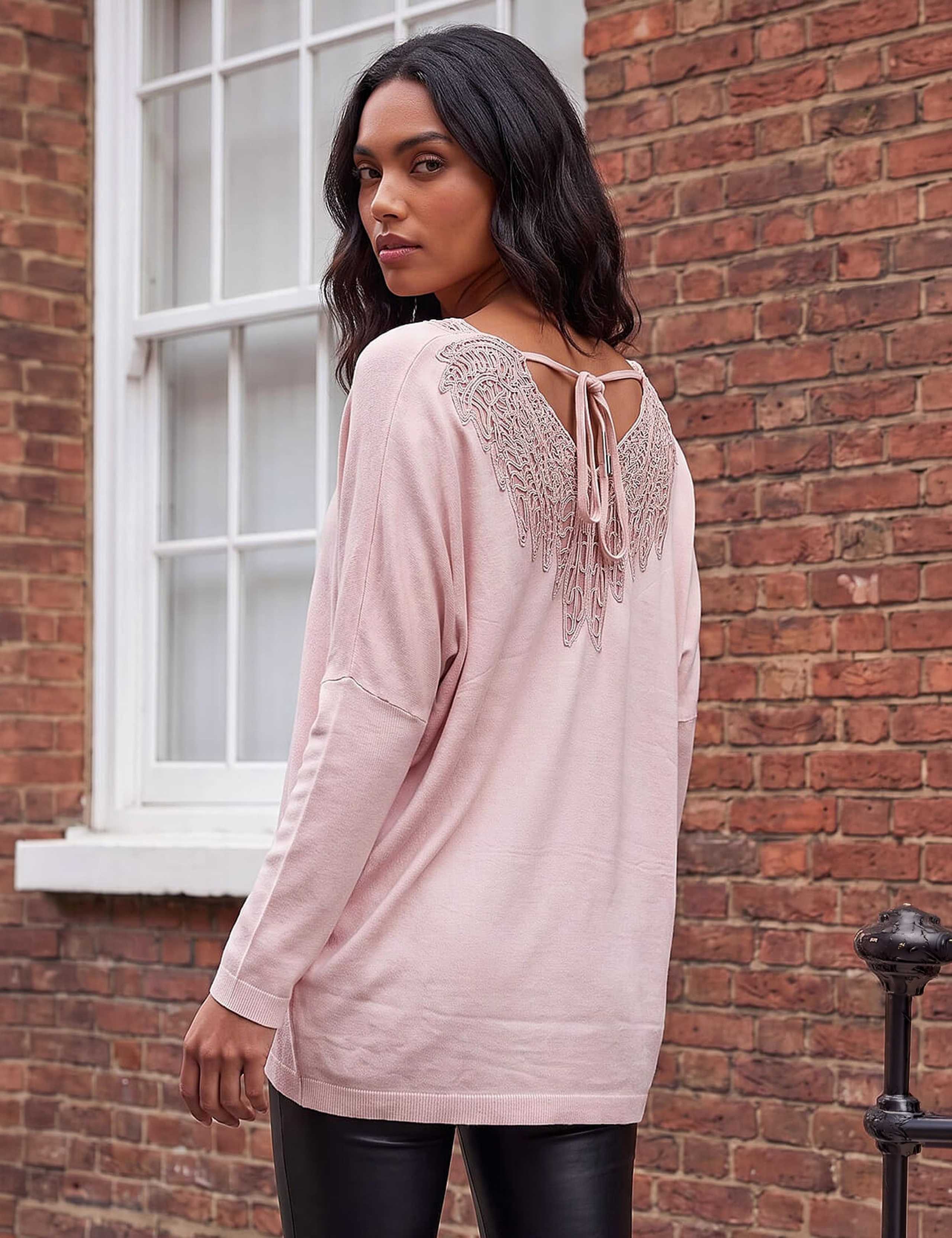 Knitted Lace Back V Neck Poncho 3 of 4