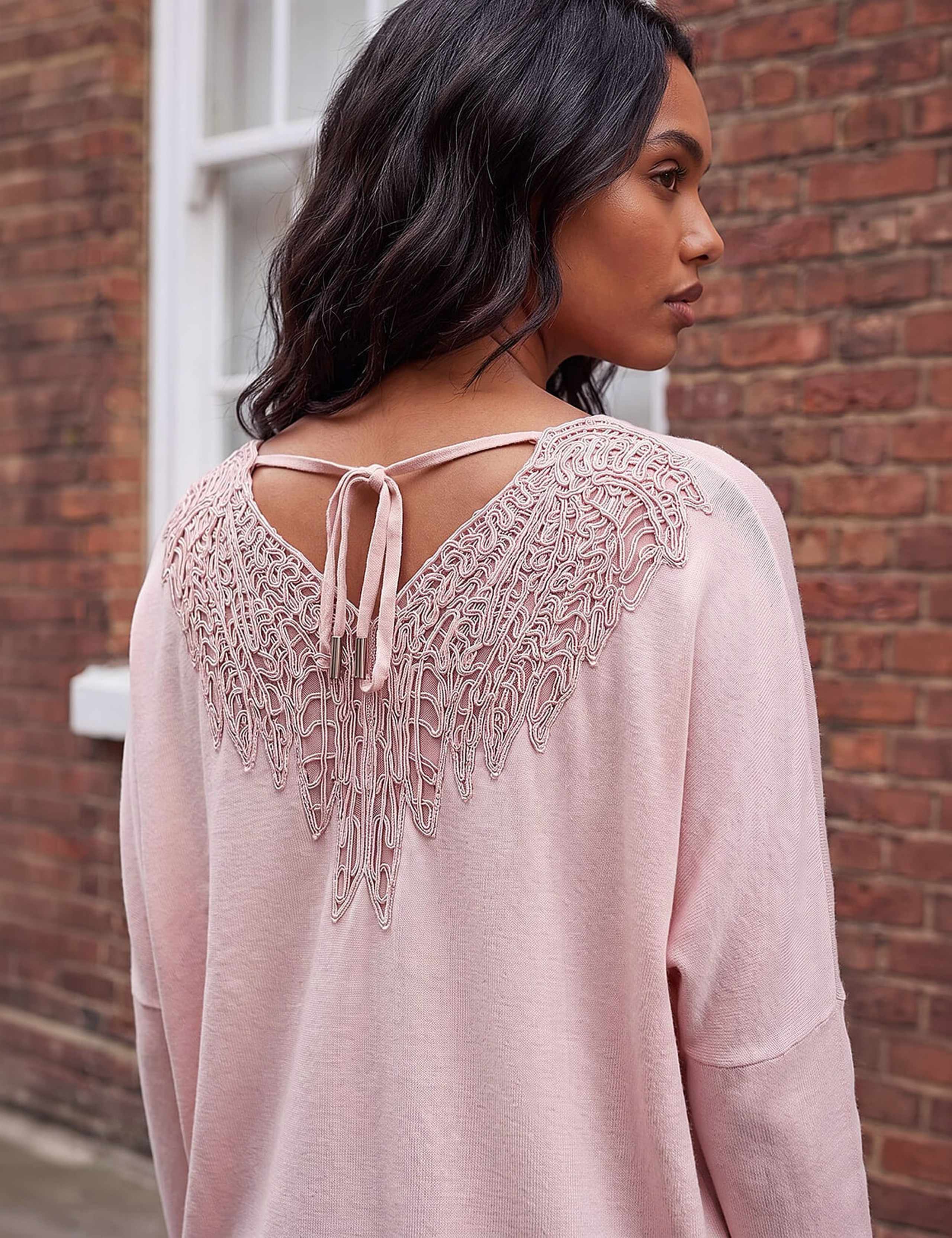 Knitted Lace Back V Neck Poncho 4 of 4