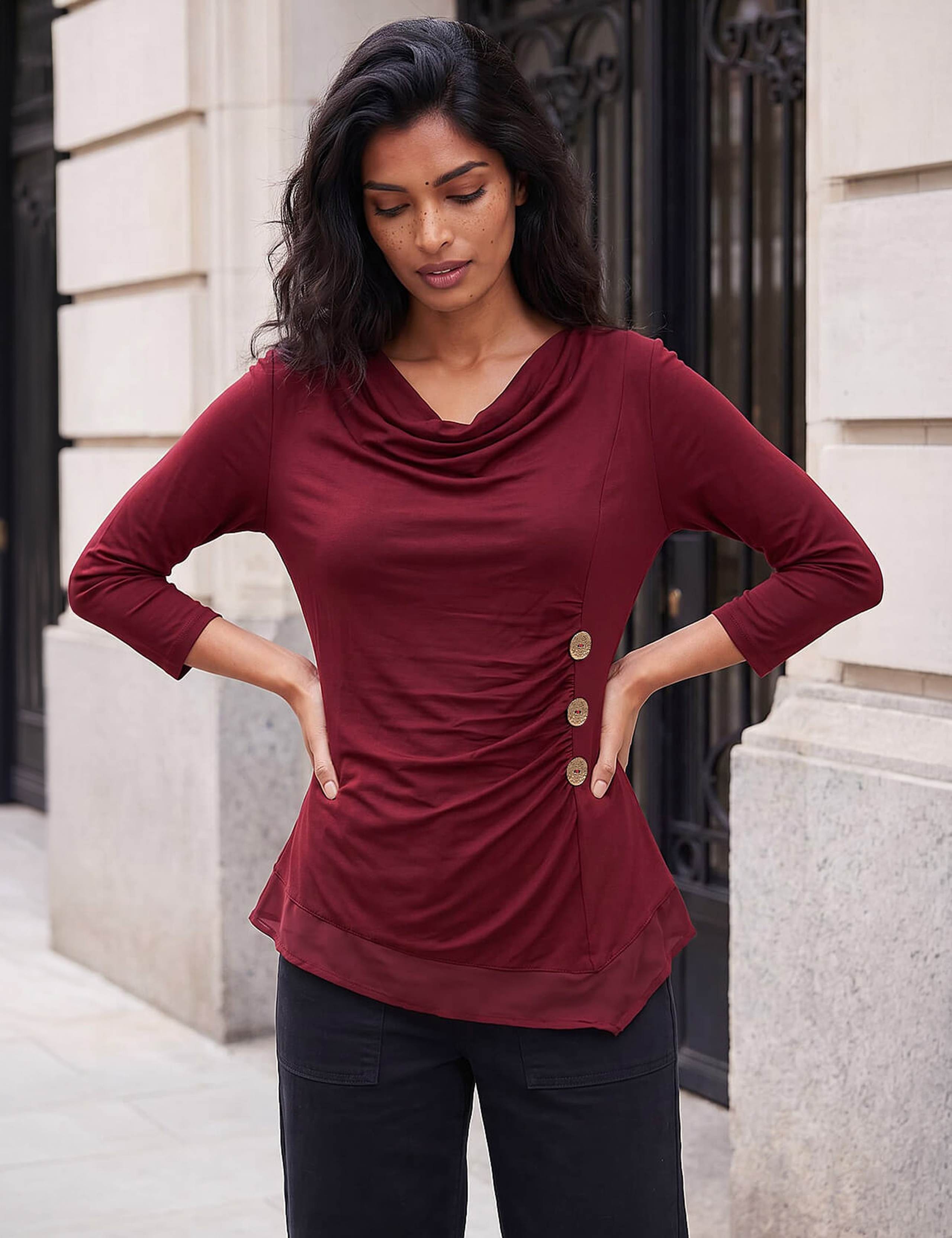 Button Detail Chiffon Hem Top 1 of 4