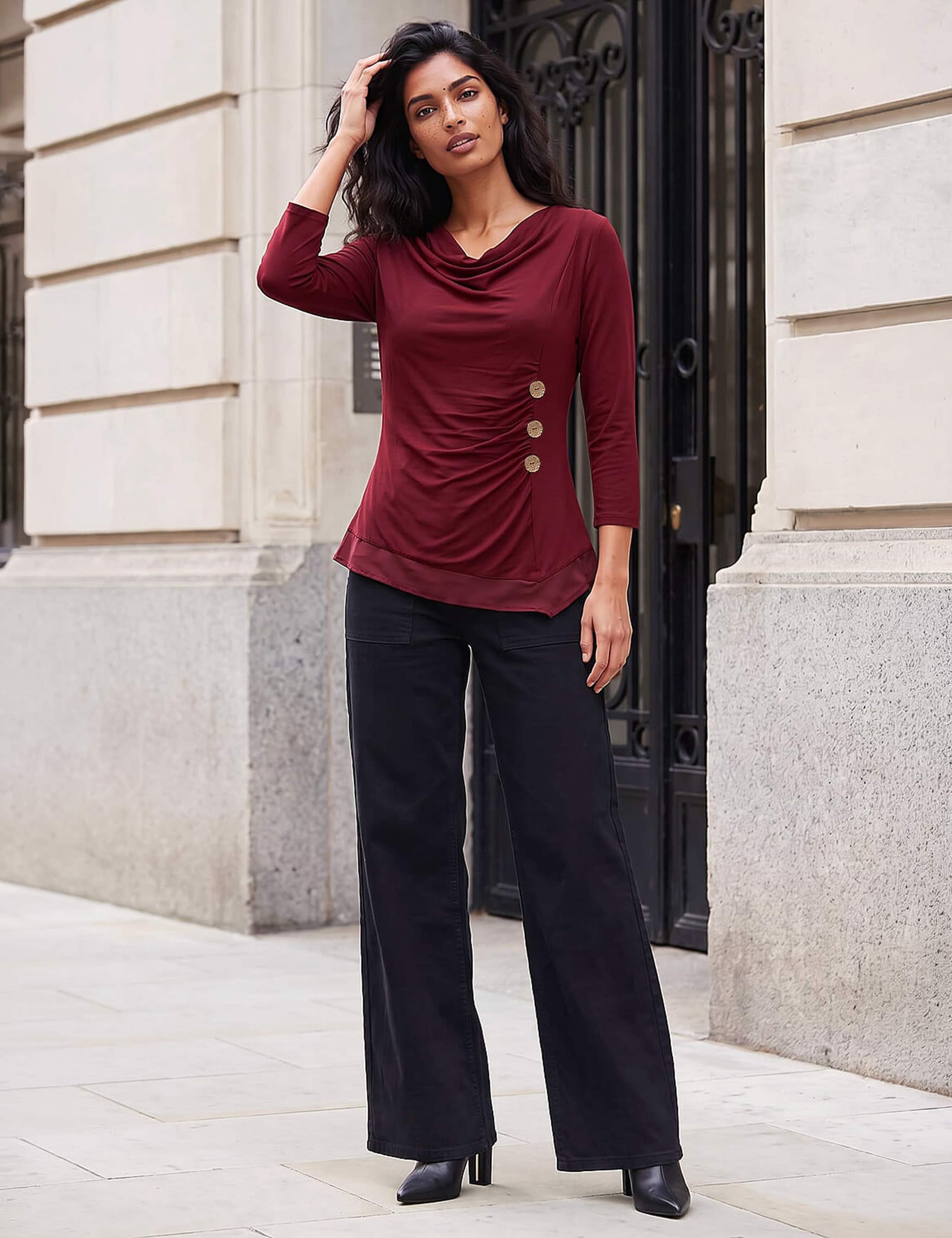 Button Detail Chiffon Hem Top 3 of 4