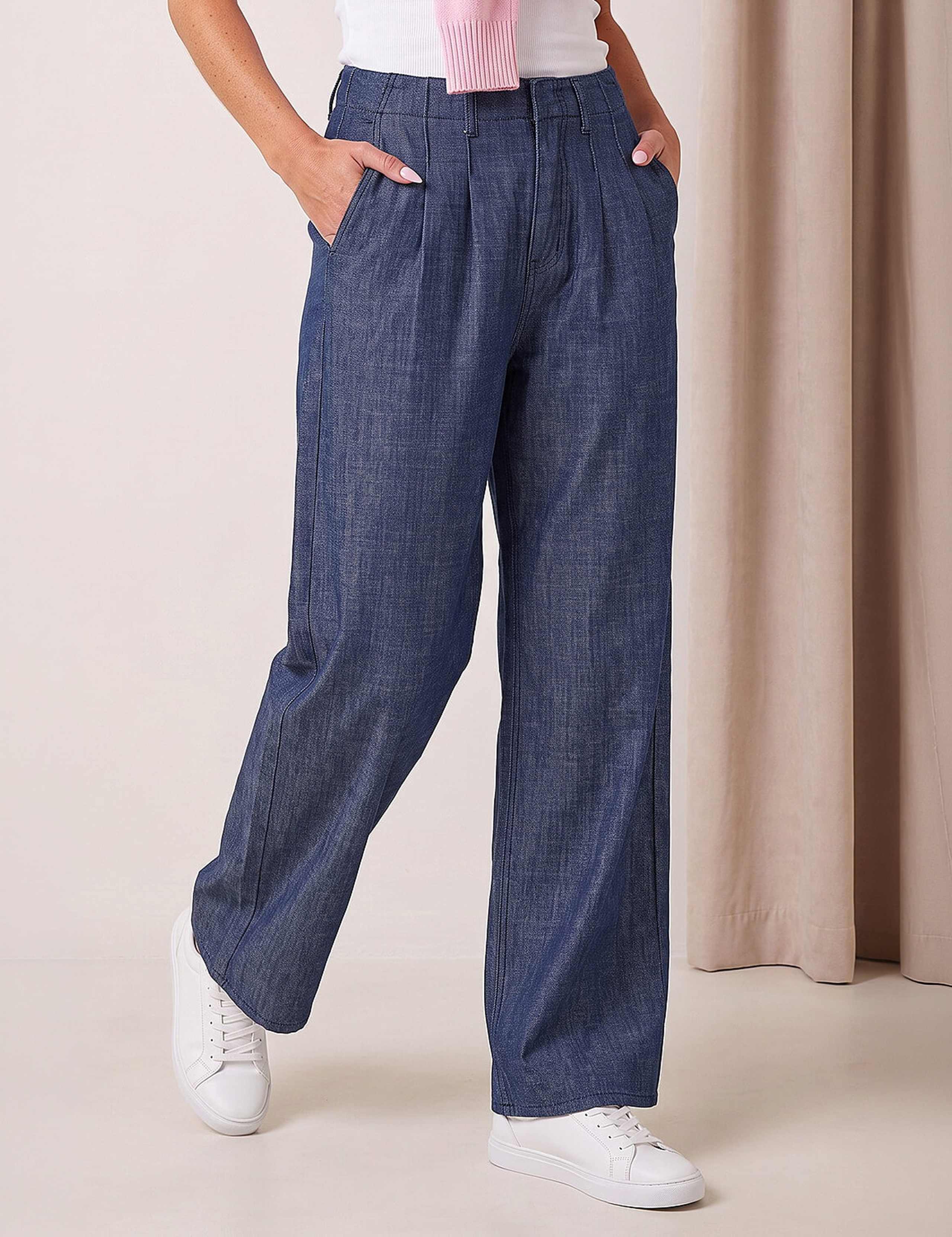 Cotton Rich Pleated Wide Leg Jeans 2 of 4