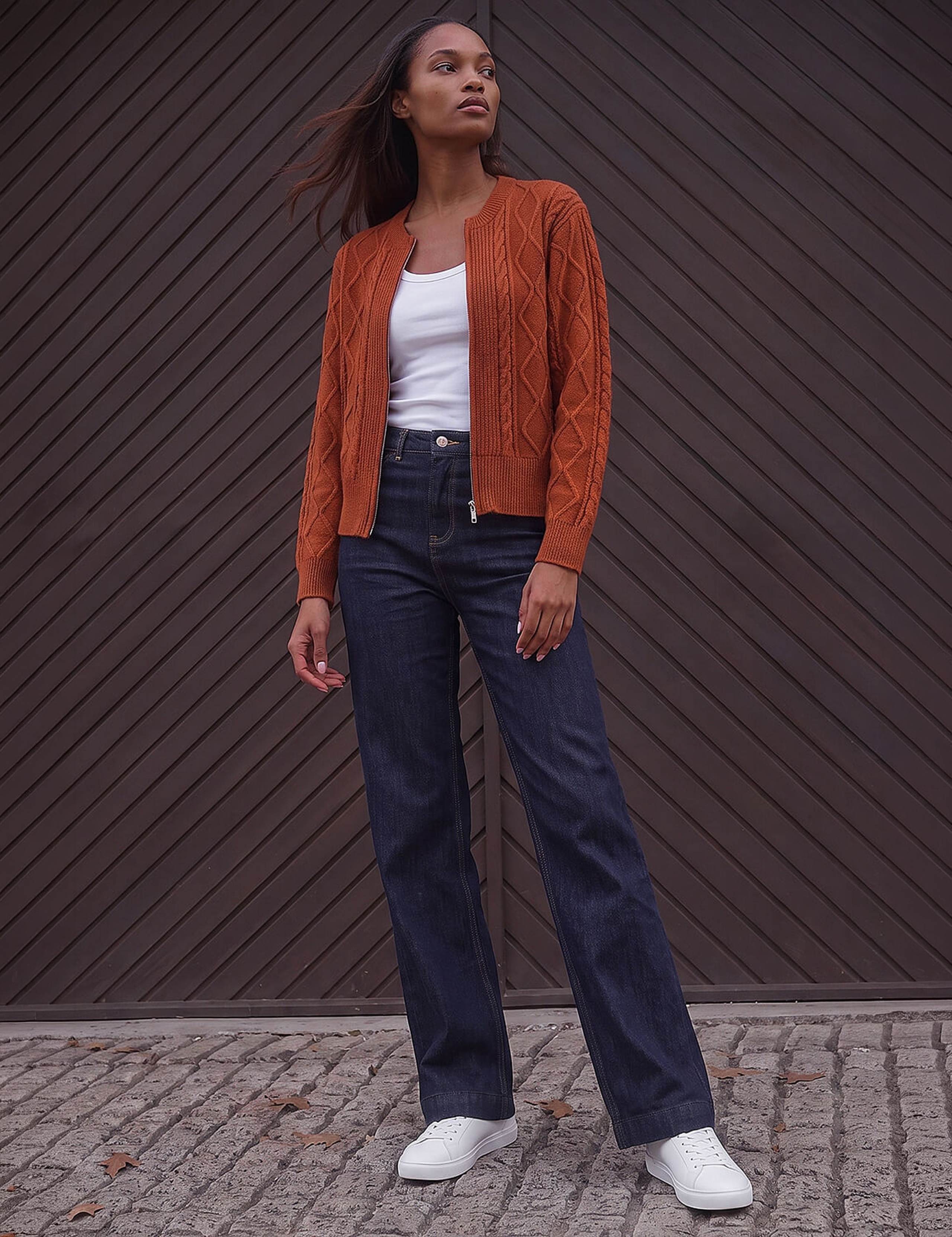 Knitted Cable Cropped Bomber Jacket 2 of 4