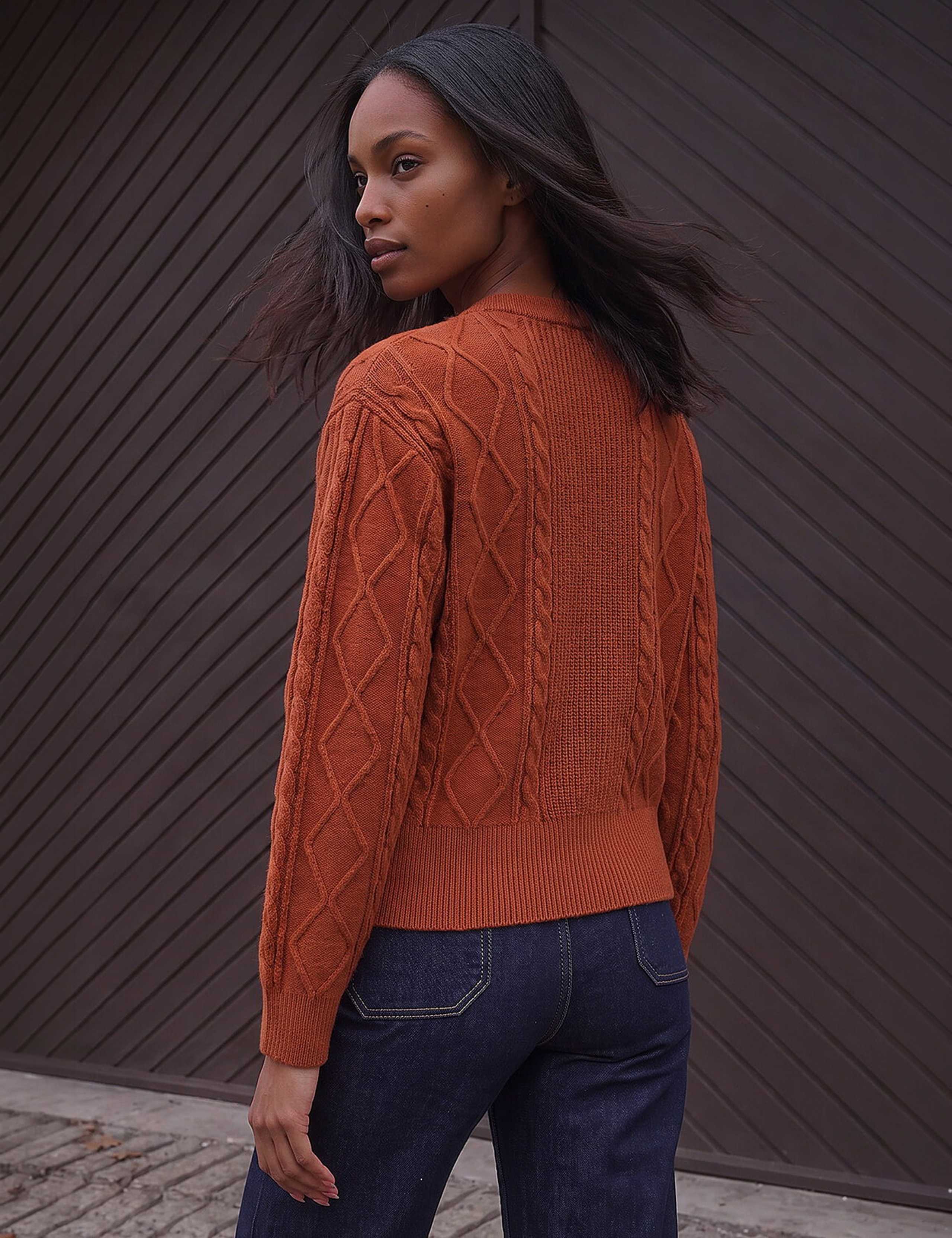 Knitted Cable Cropped Bomber Jacket 3 of 4
