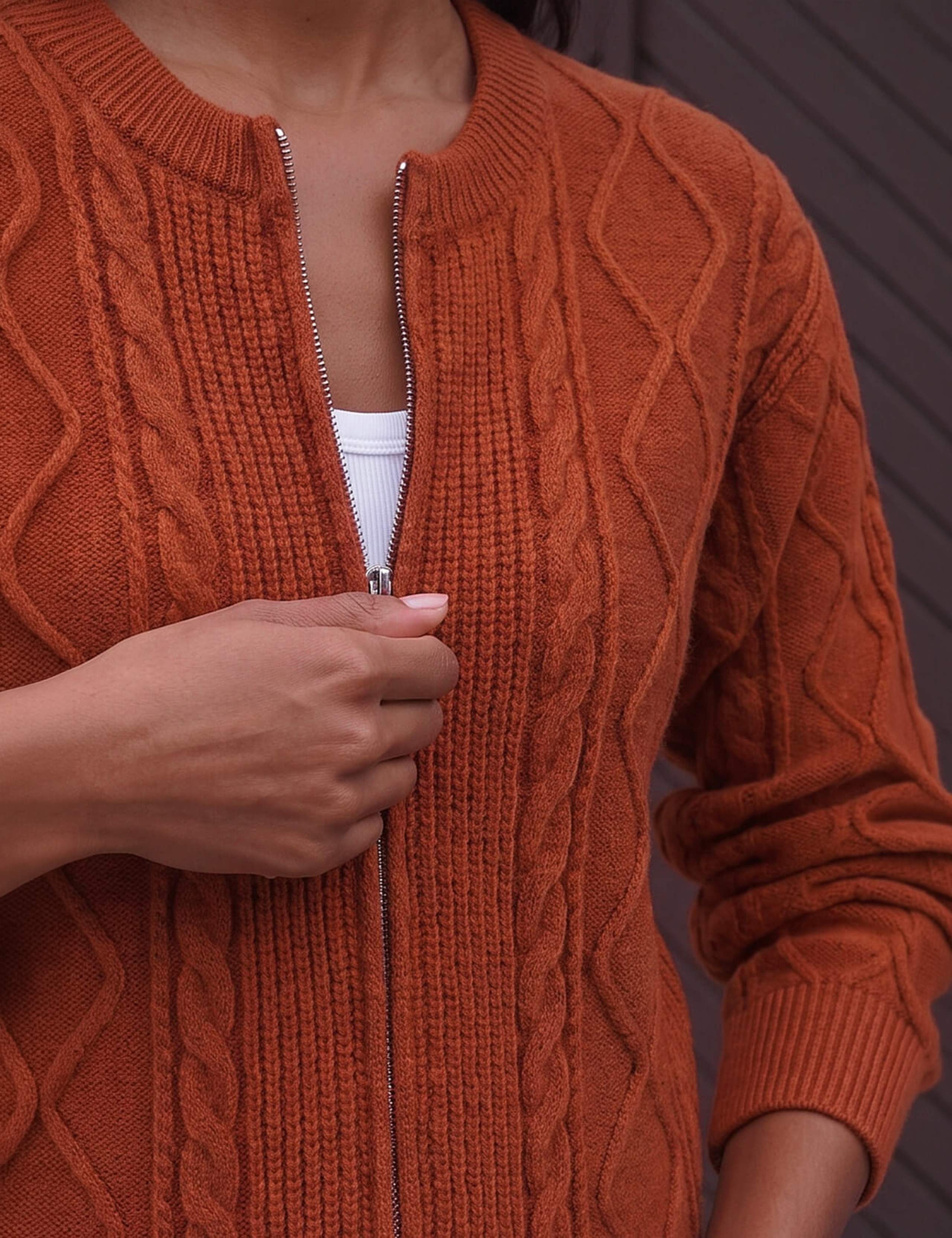 Knitted Cable Cropped Bomber Jacket 4 of 4
