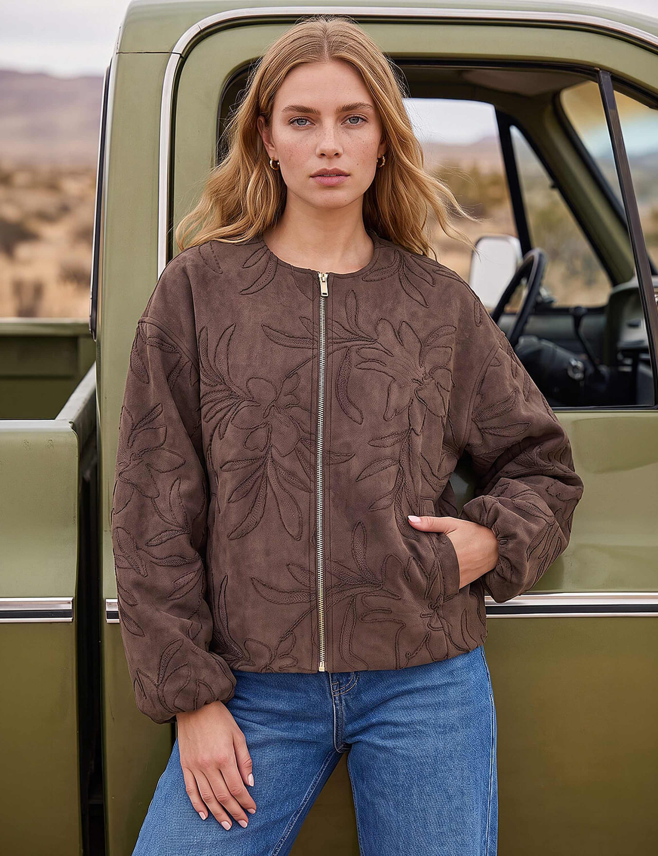Embroidered Cropped Bomber Jacket 1 of 4