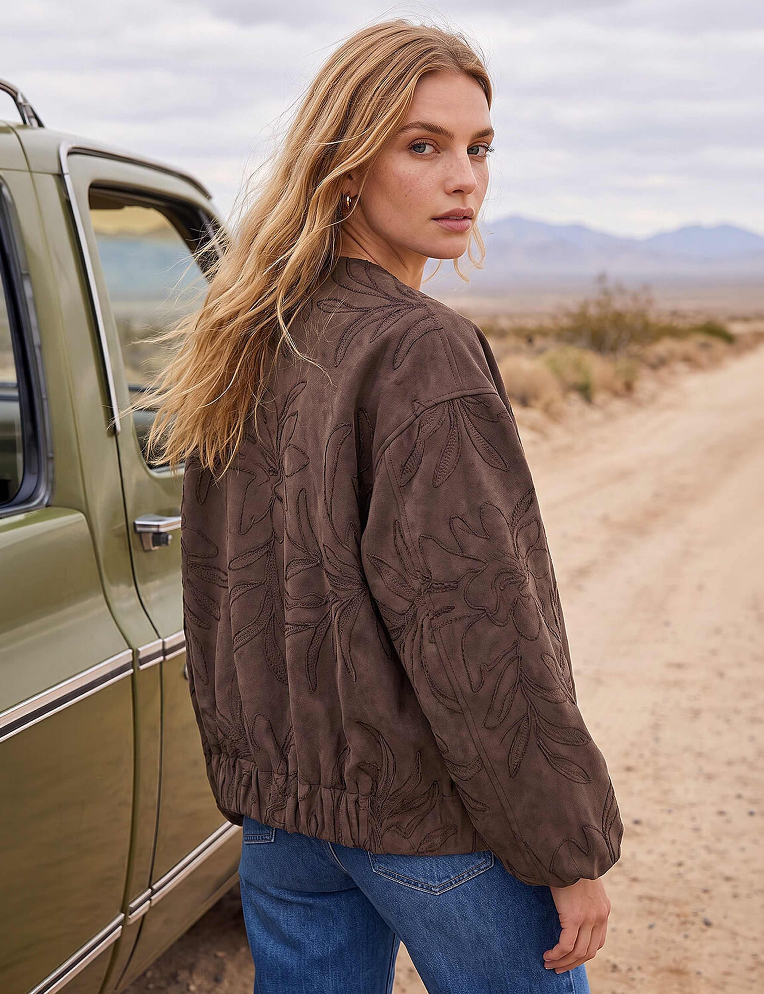Embroidered Cropped Bomber Jacket 3 of 4
