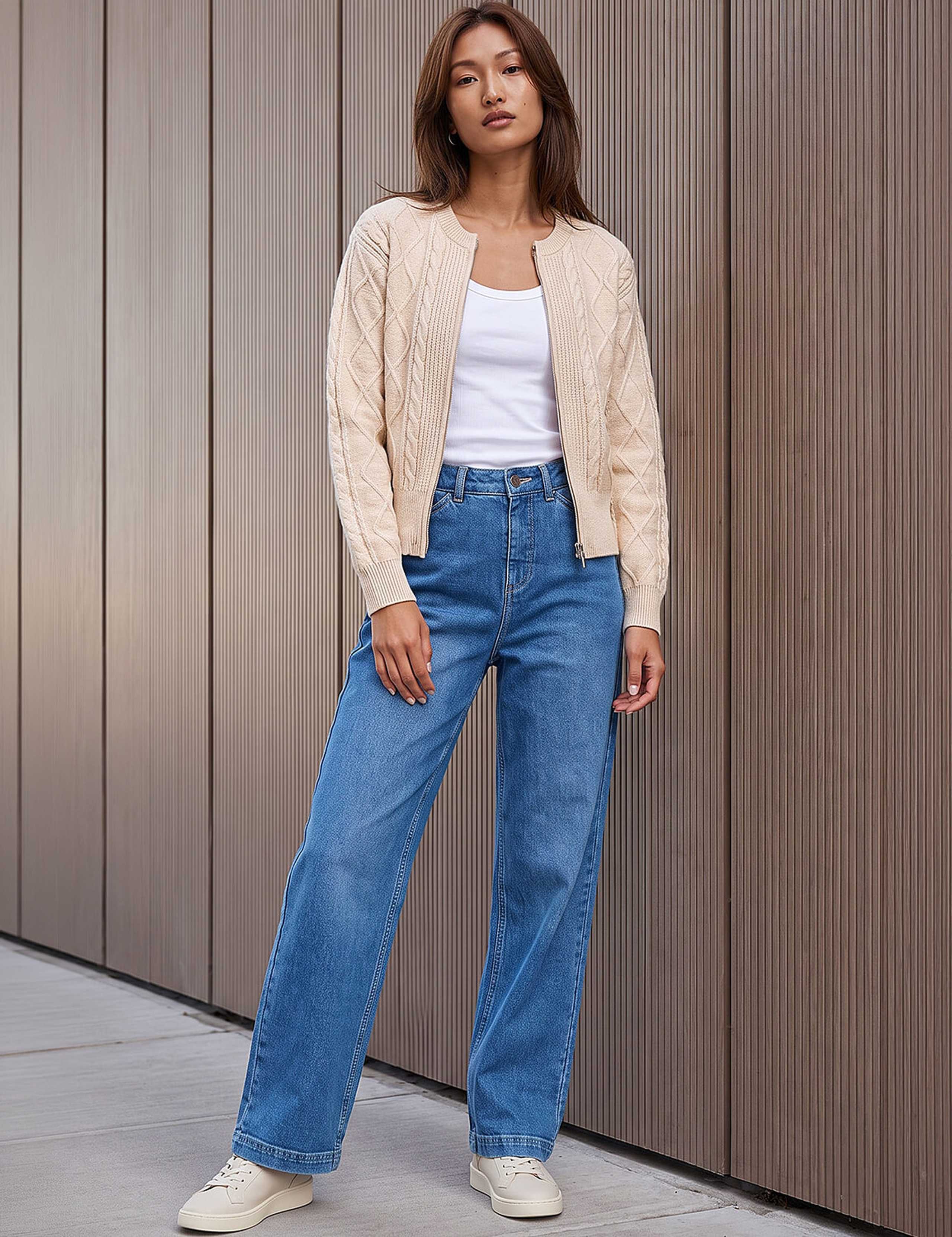 Knitted Cable Cropped Bomber Jacket 2 of 4