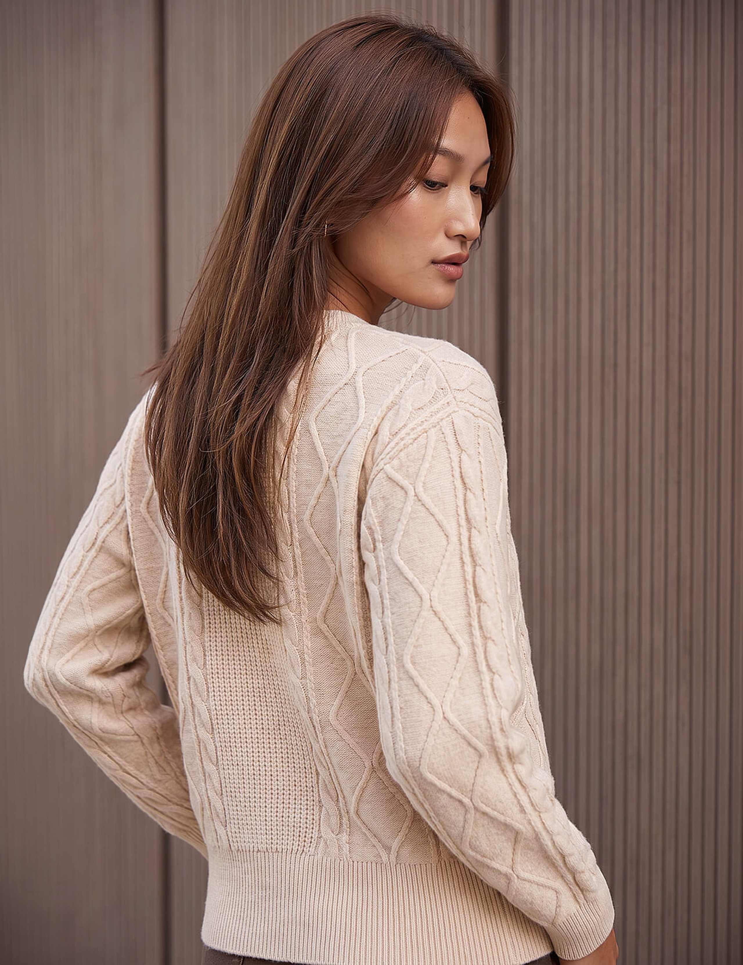Knitted Cable Cropped Bomber Jacket 3 of 4