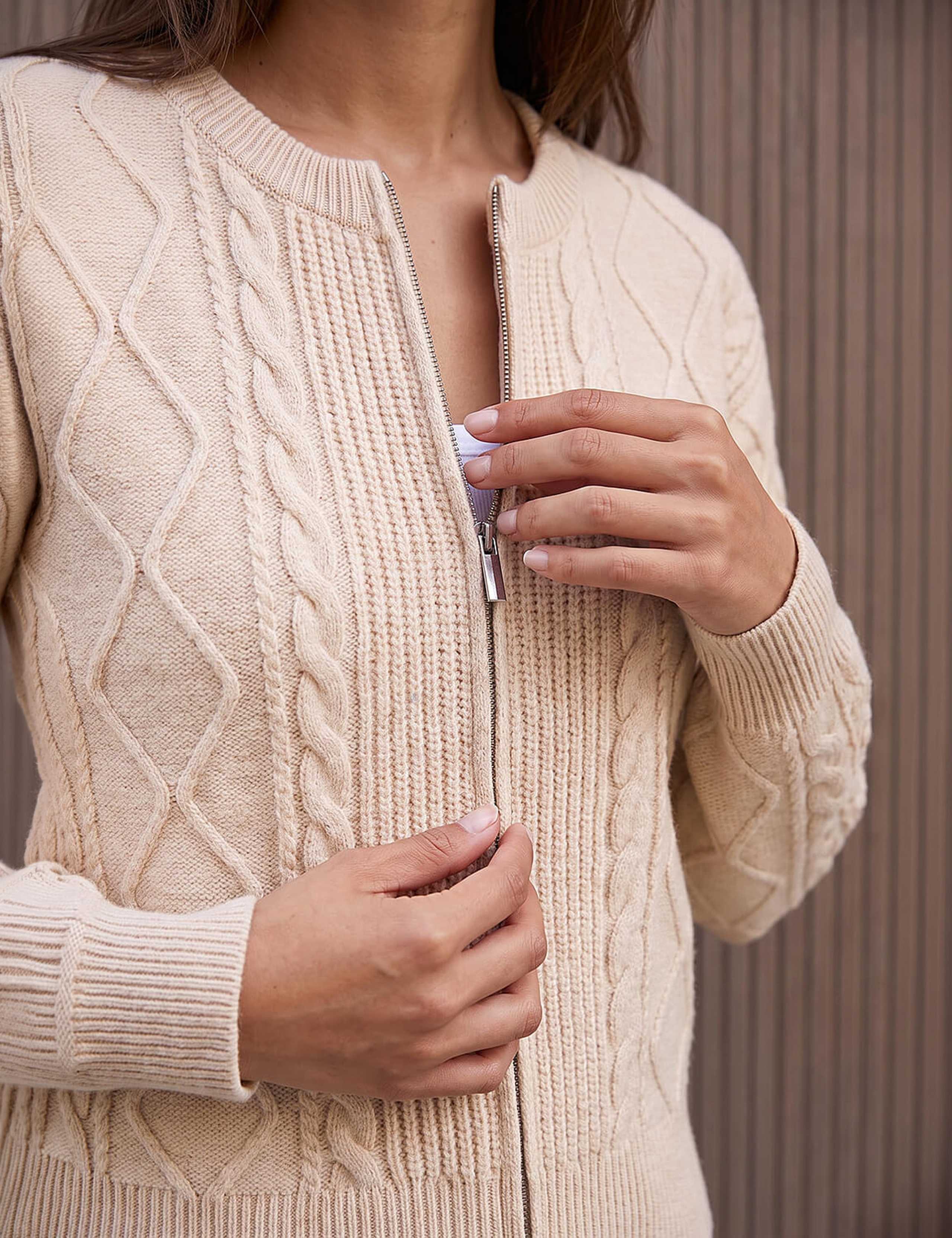 Knitted Cable Cropped Bomber Jacket 4 of 4