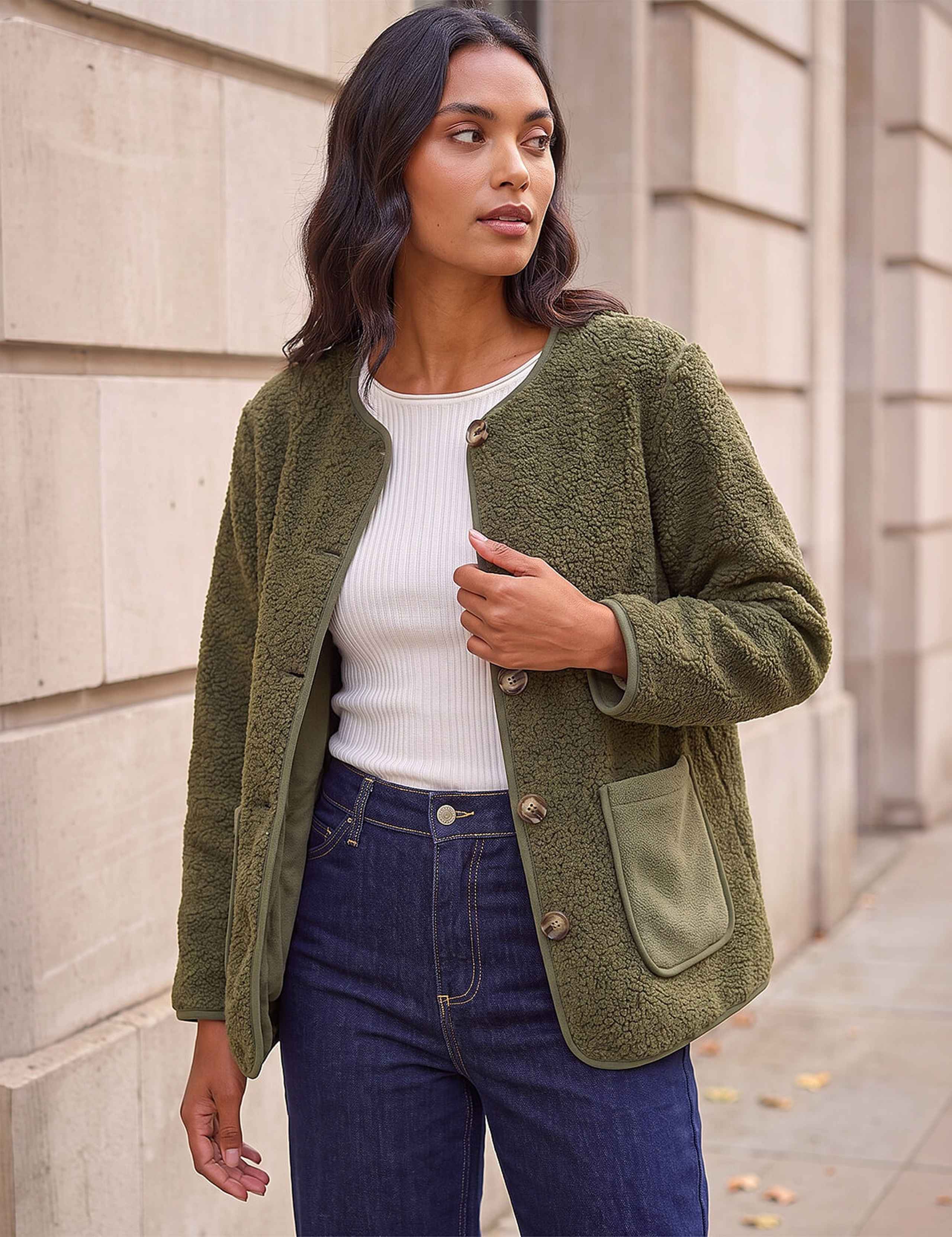 Fleece Pocket Front Cropped Jacket 3 of 4