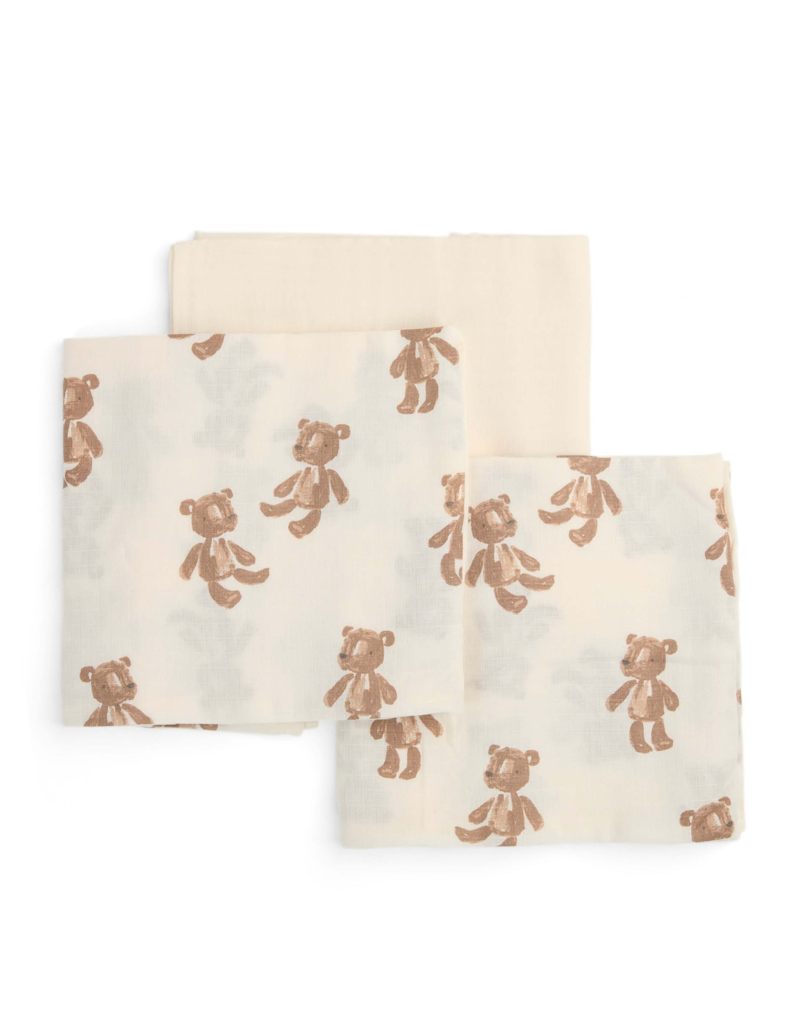3 Pack Pure Cotton Large Bear Muslin Squares 2 of 3