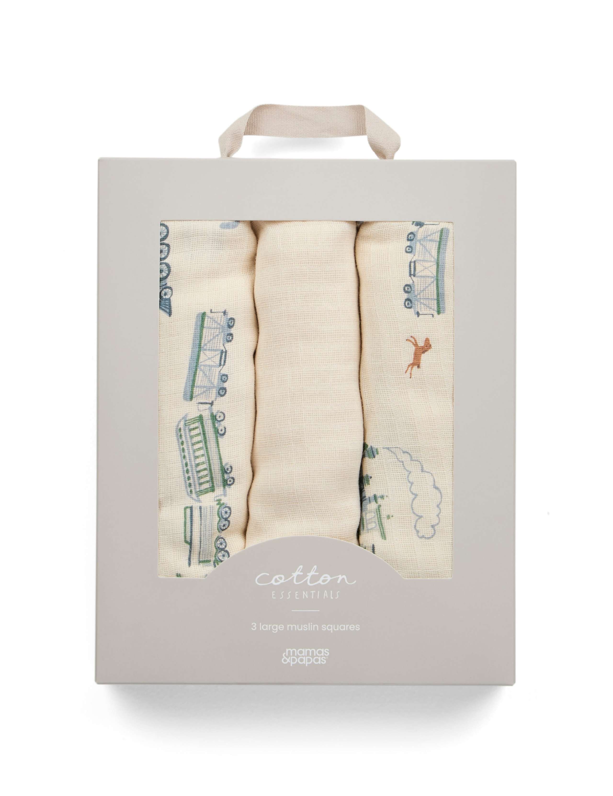 3 Pack Pure Cotton Large Train Muslin Squares 3 of 3