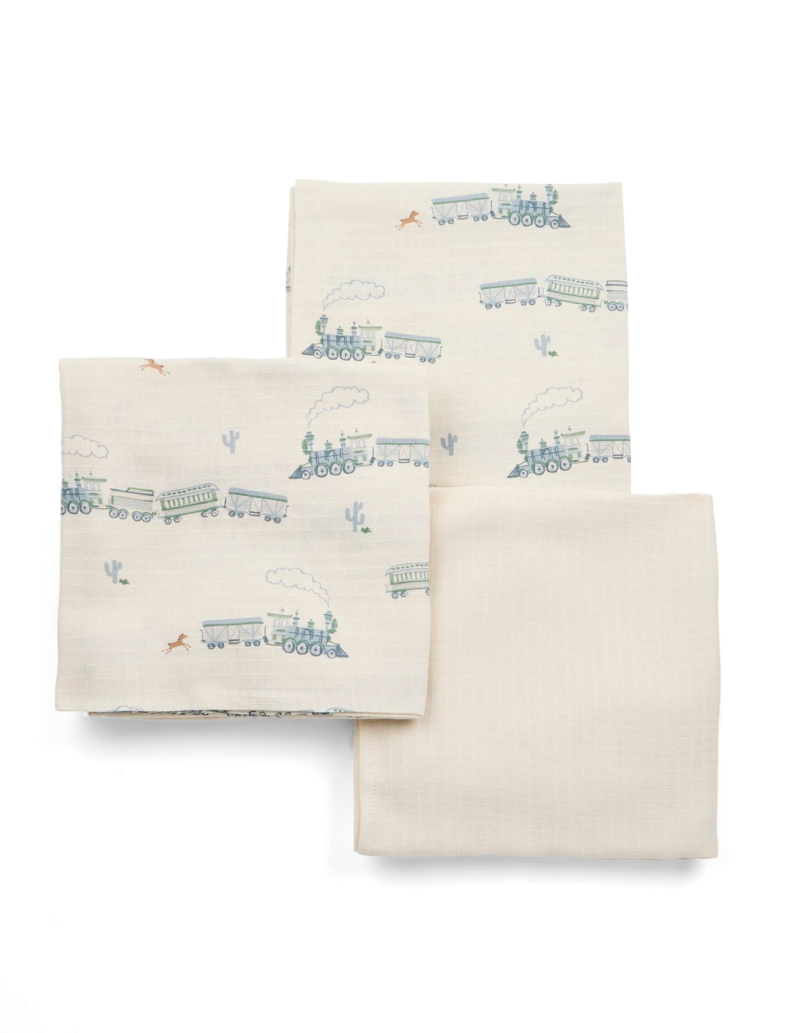 3 Pack Pure Cotton Large Train Muslin Squares 2 of 3