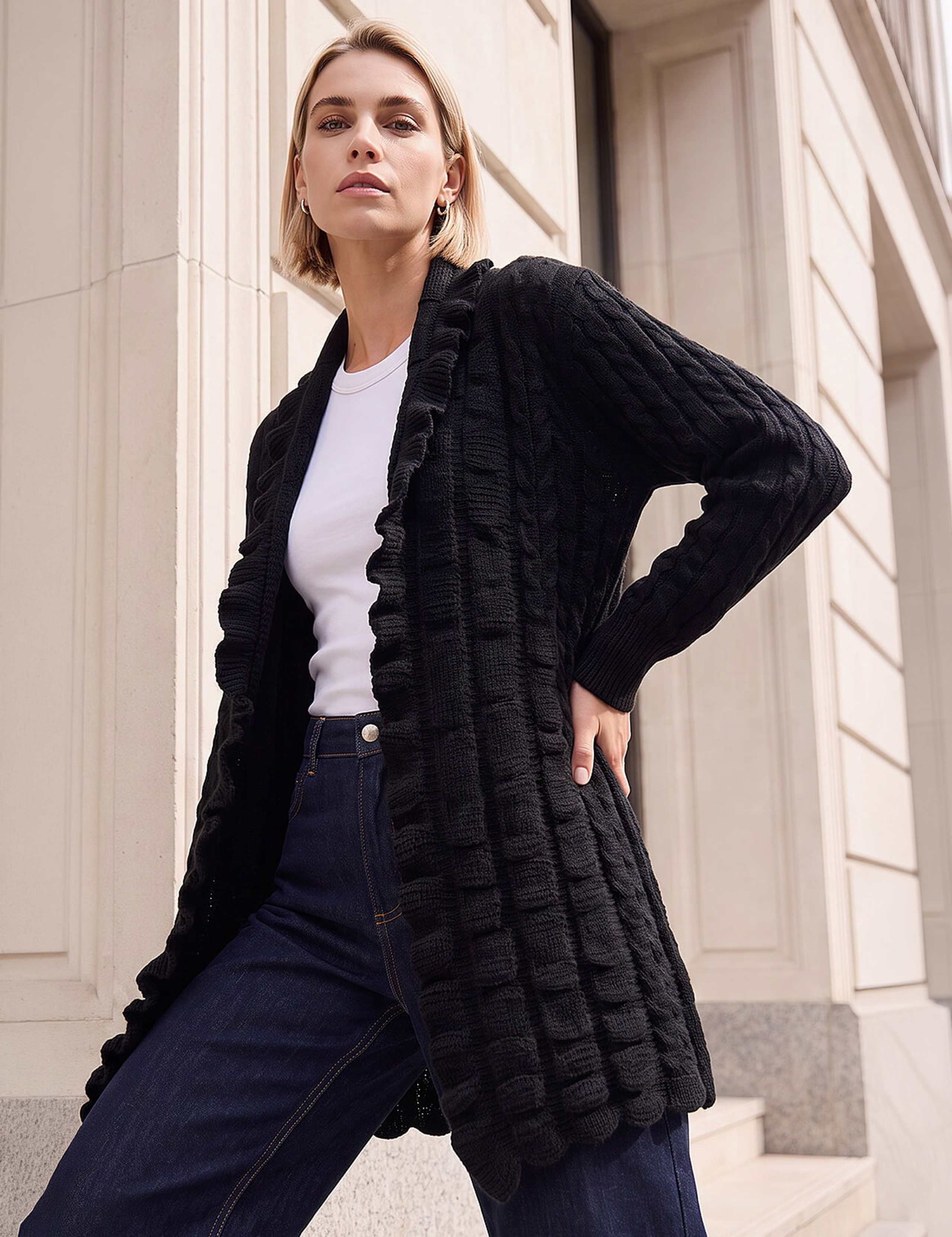 Longline Ruffle Detail Cardigan 4 of 4