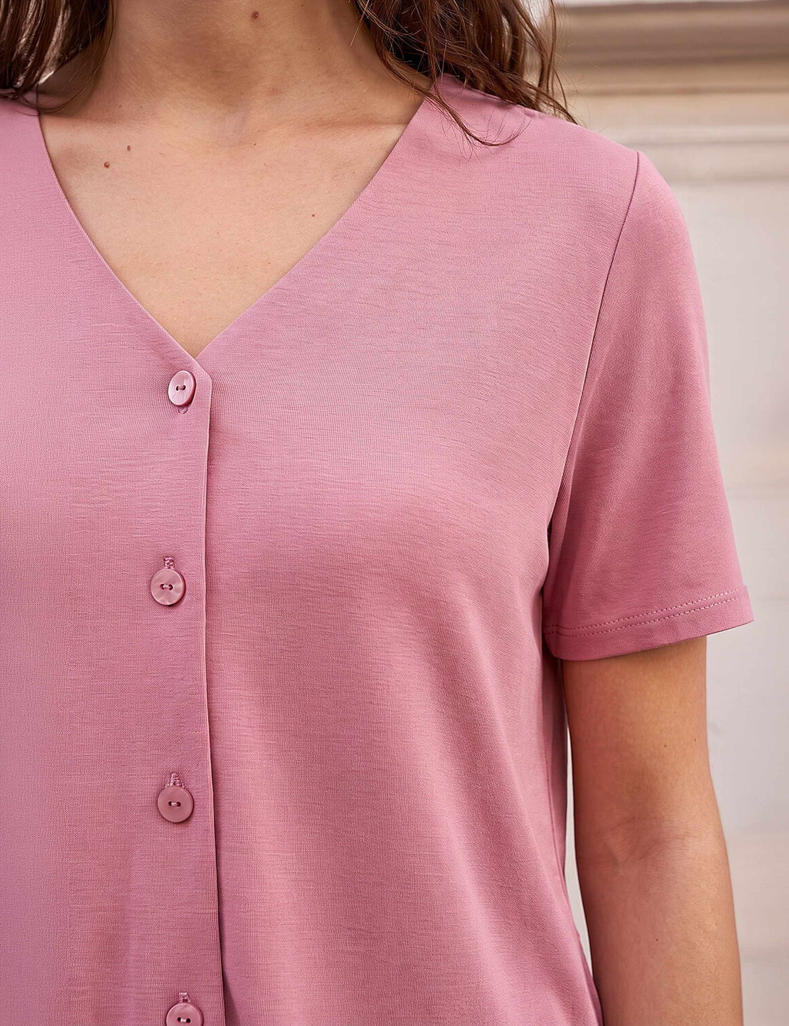 Petite V Neck Buttoned Blouse 4 of 4
