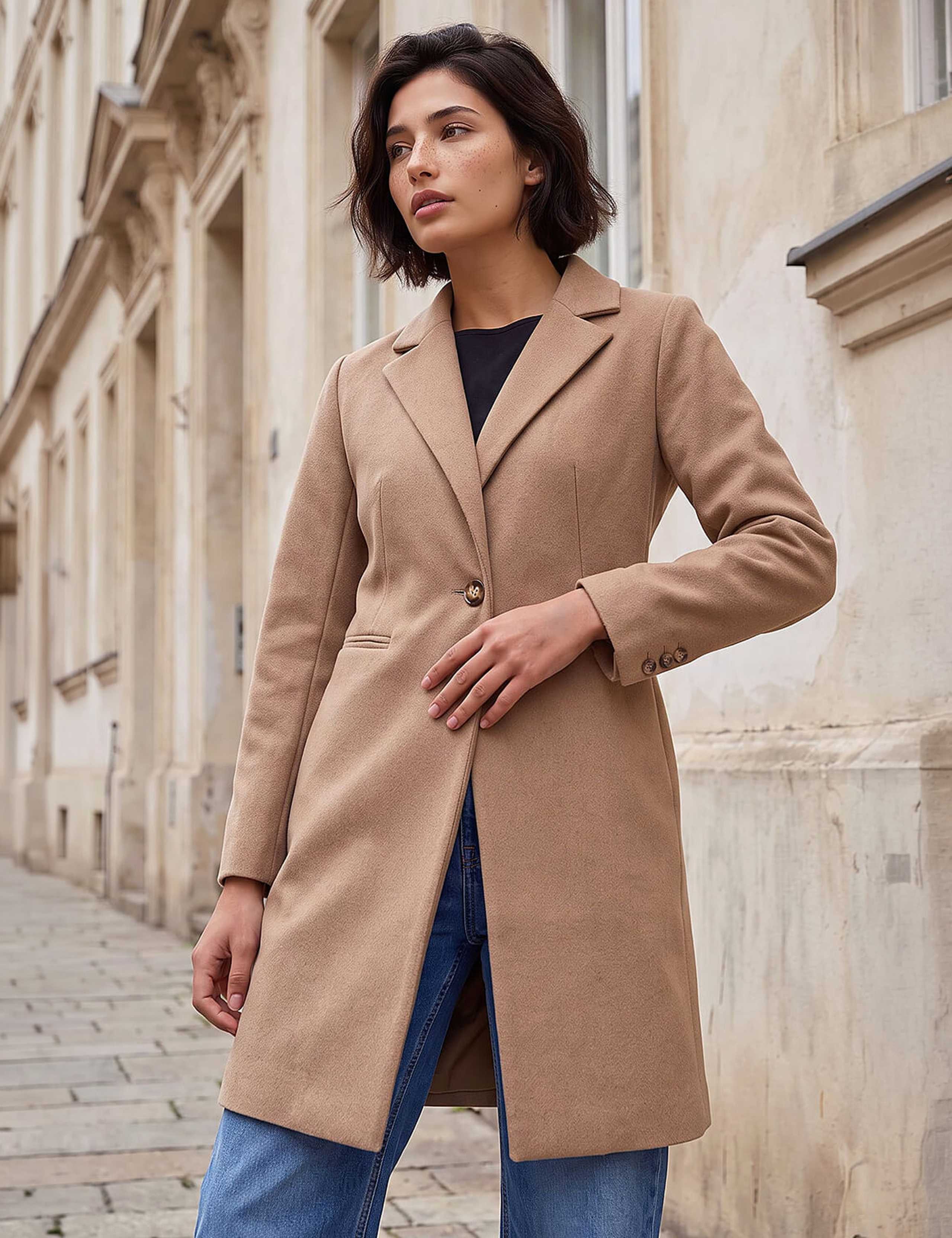 Single Breasted Revere Collar Tailored Coat 1 of 4
