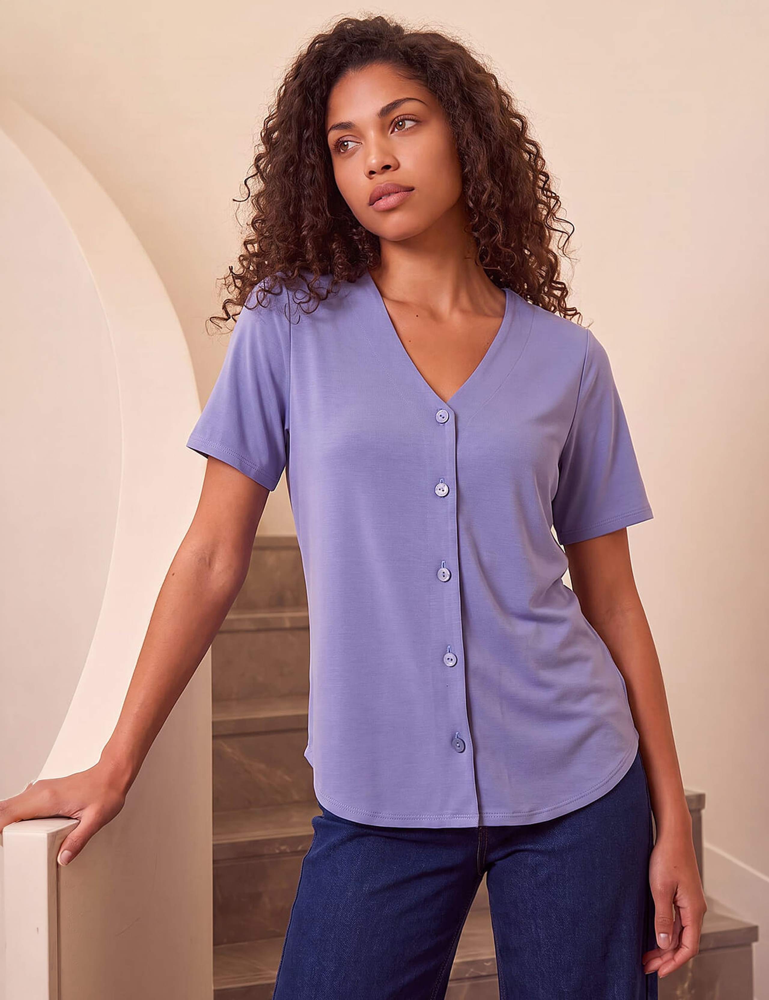 Petite V-Neck Button Blouse 2 of 4
