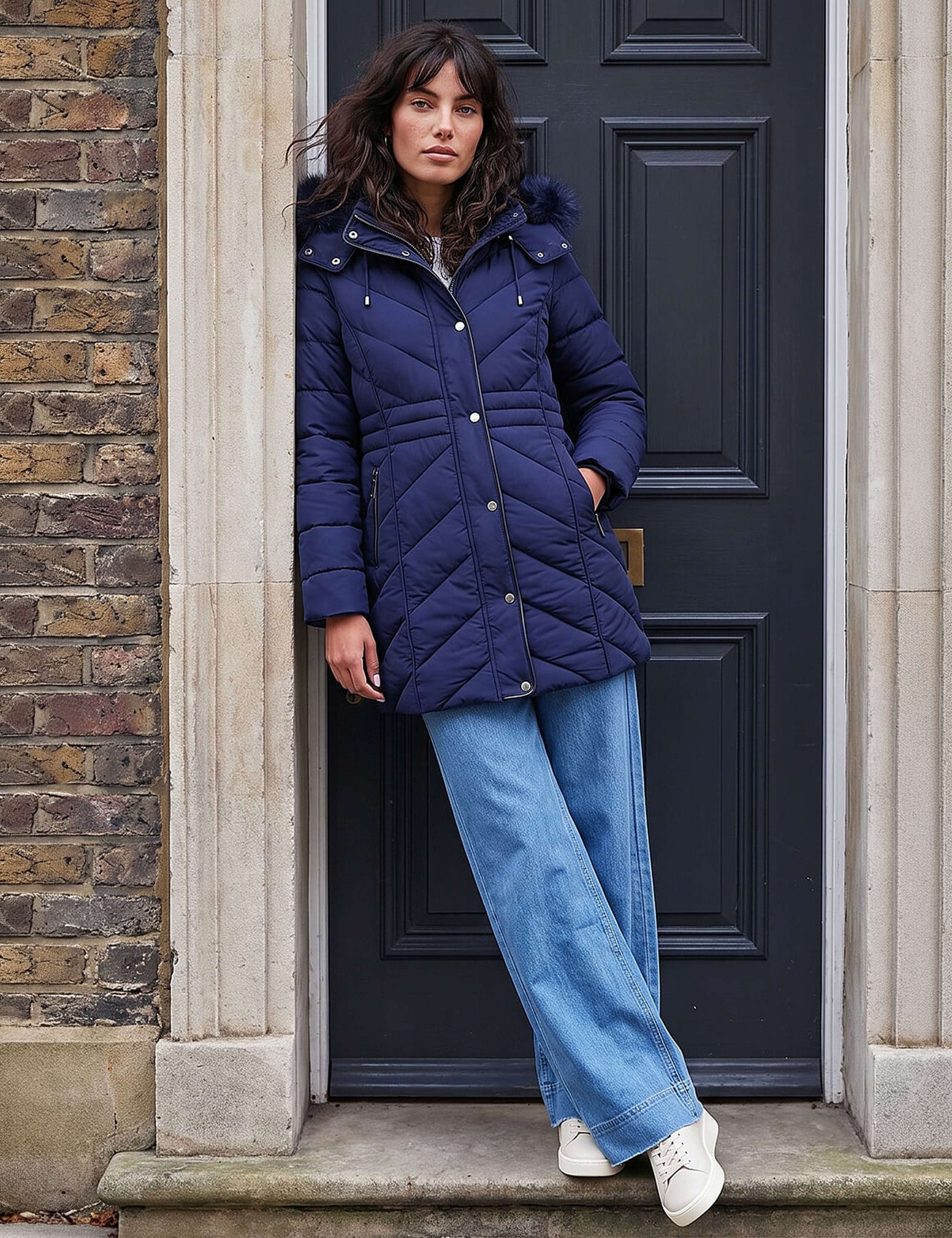 Padded Faux Fur Trim Hooded Coat 2 of 4