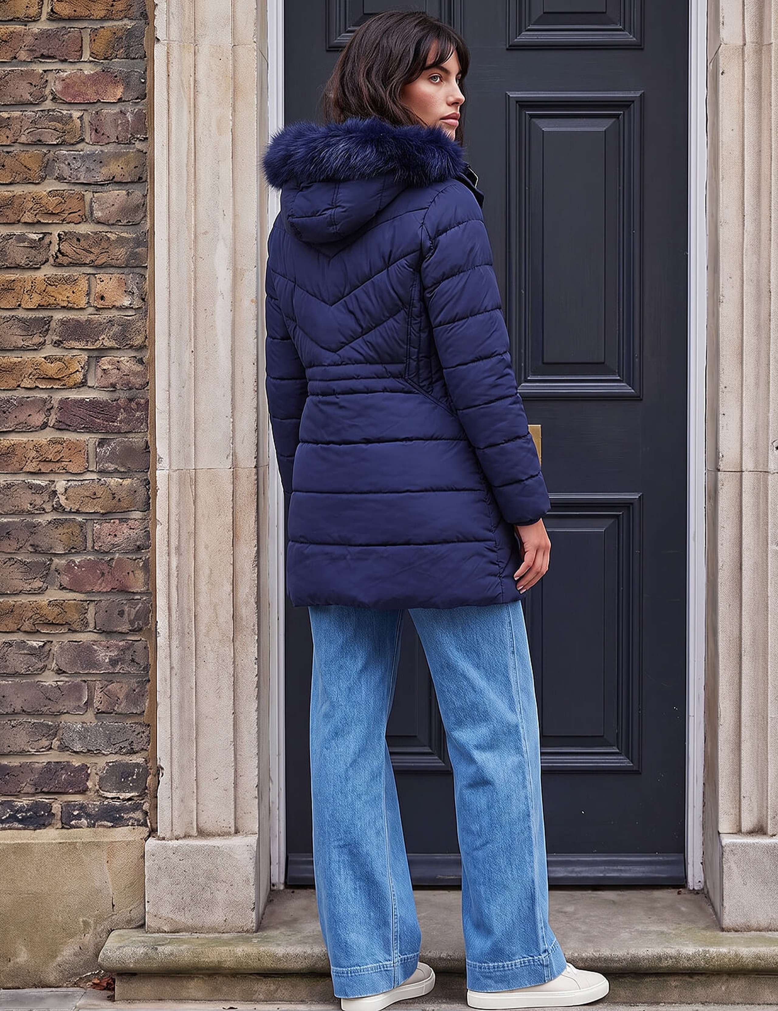 Padded Faux Fur Trim Hooded Coat 3 of 4