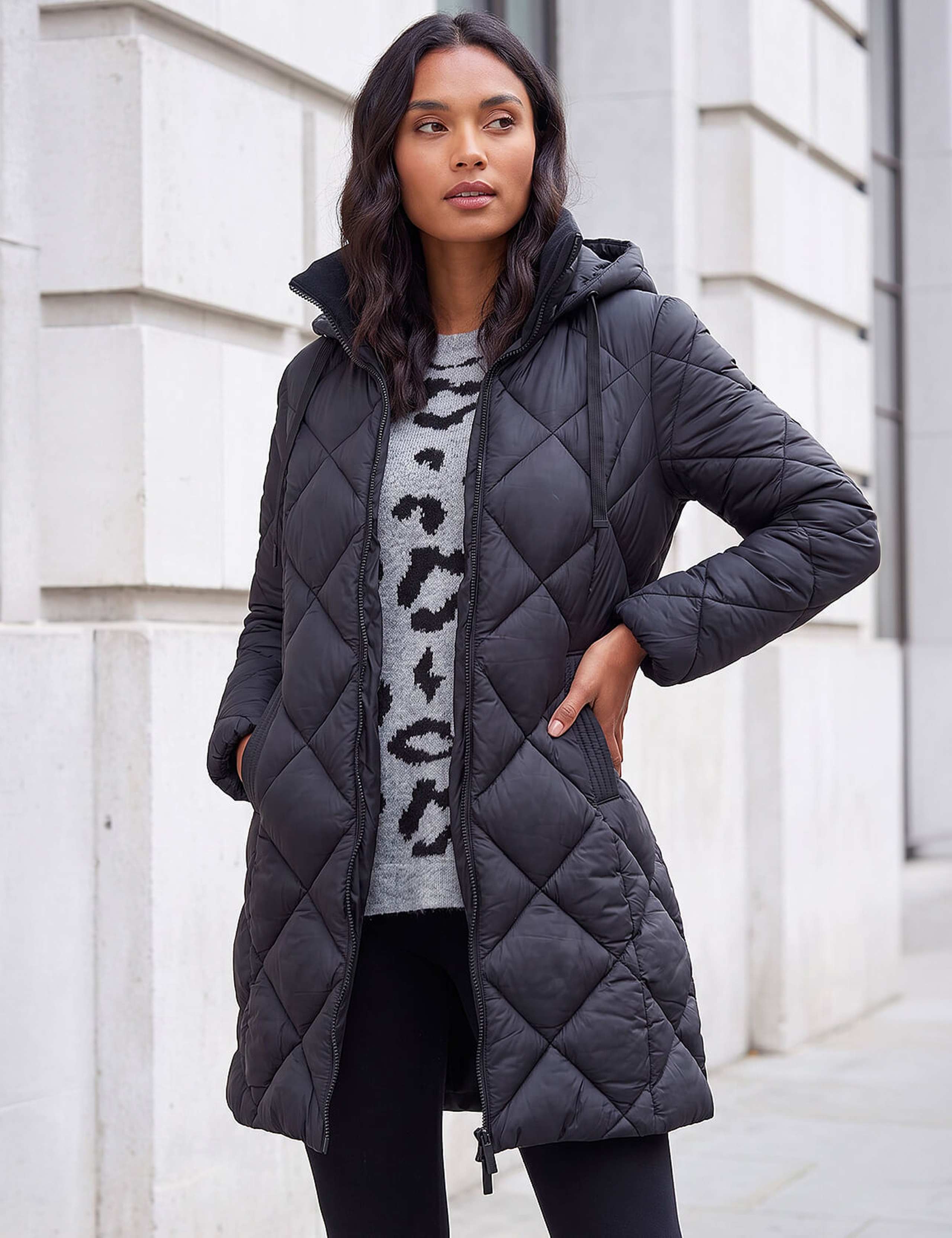 Diamond Quilted Padded Hooded Coat 1 of 4