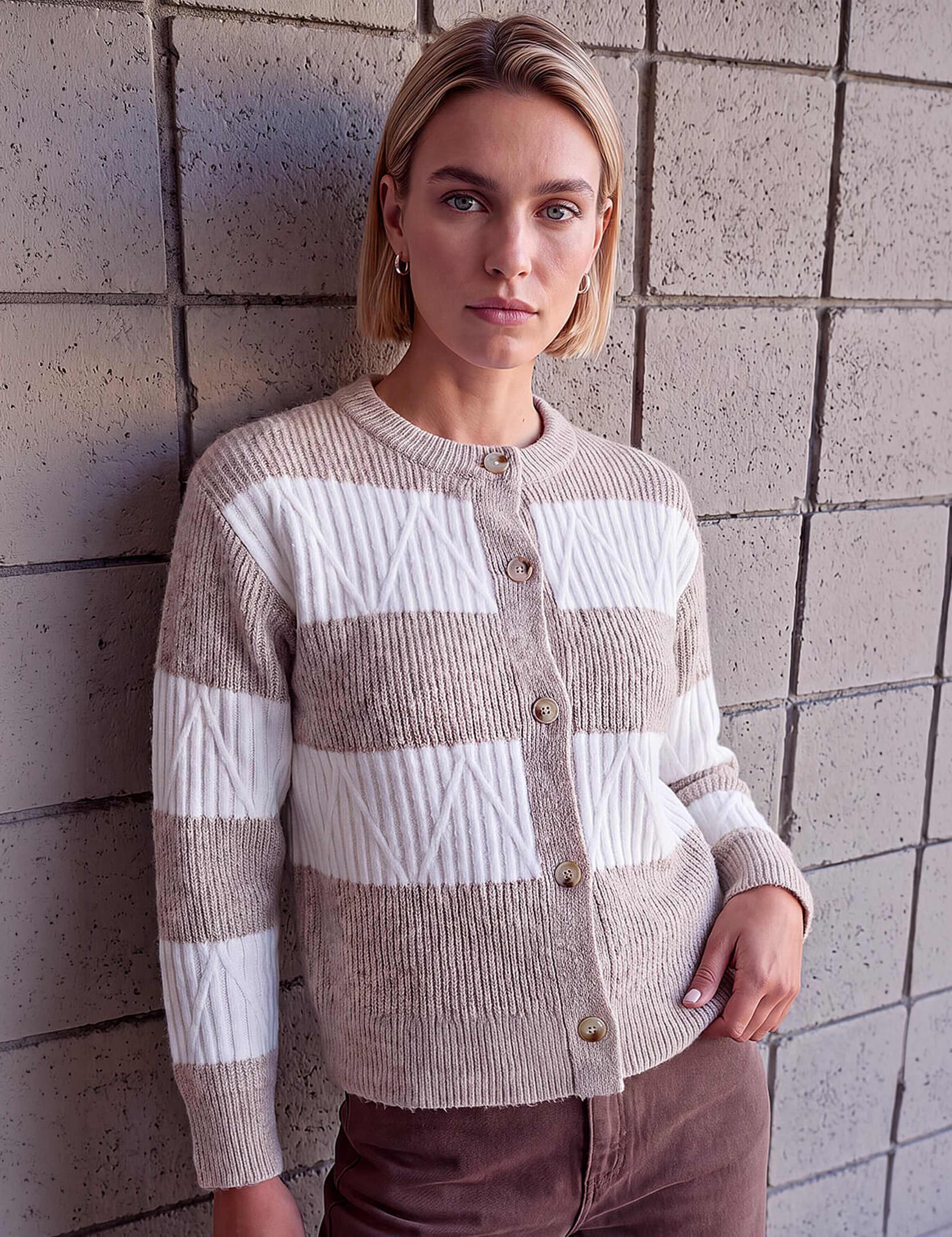 Striped Button Front Cardigan 1 of 4
