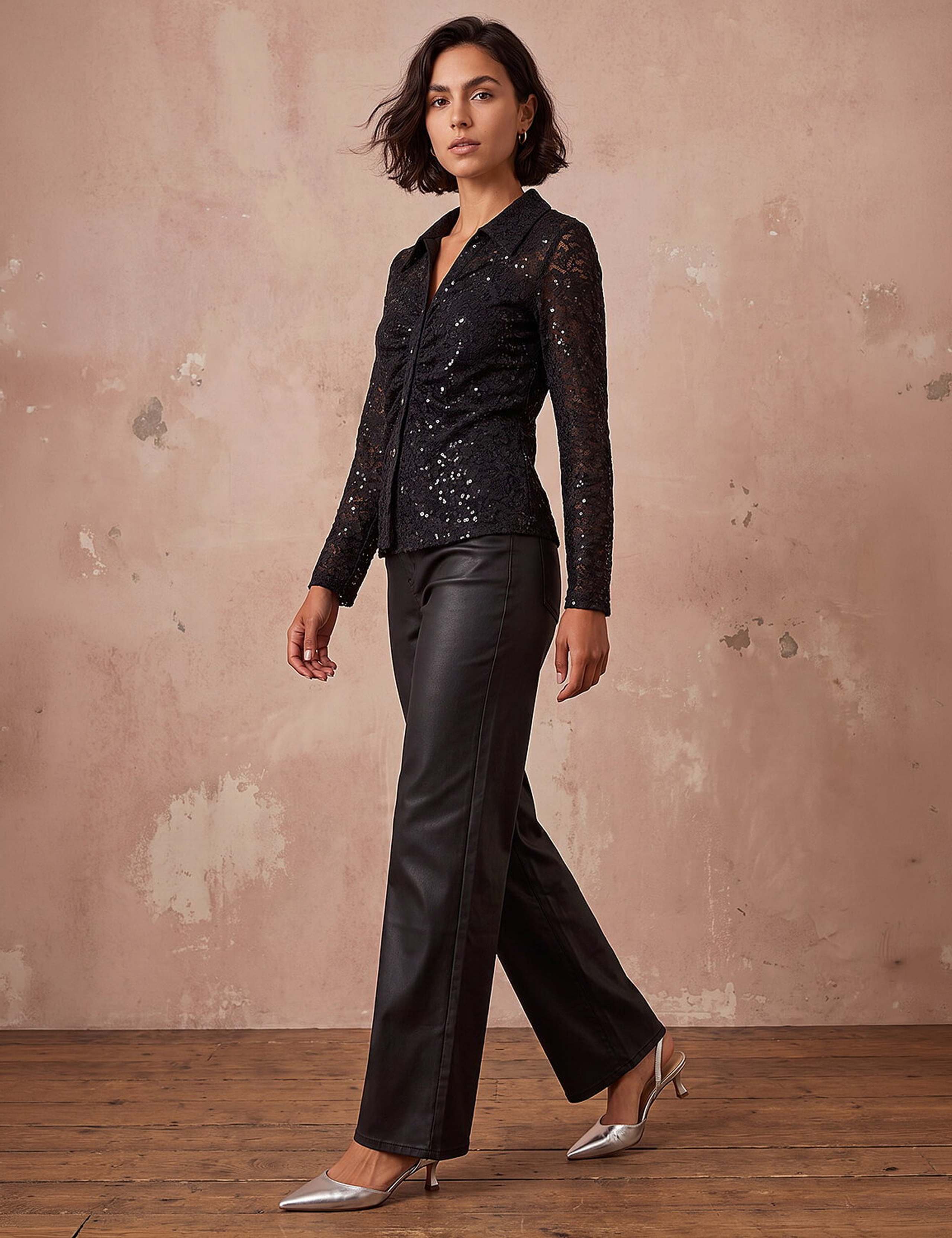 Lace Sequin Collared Blouse 2 of 4