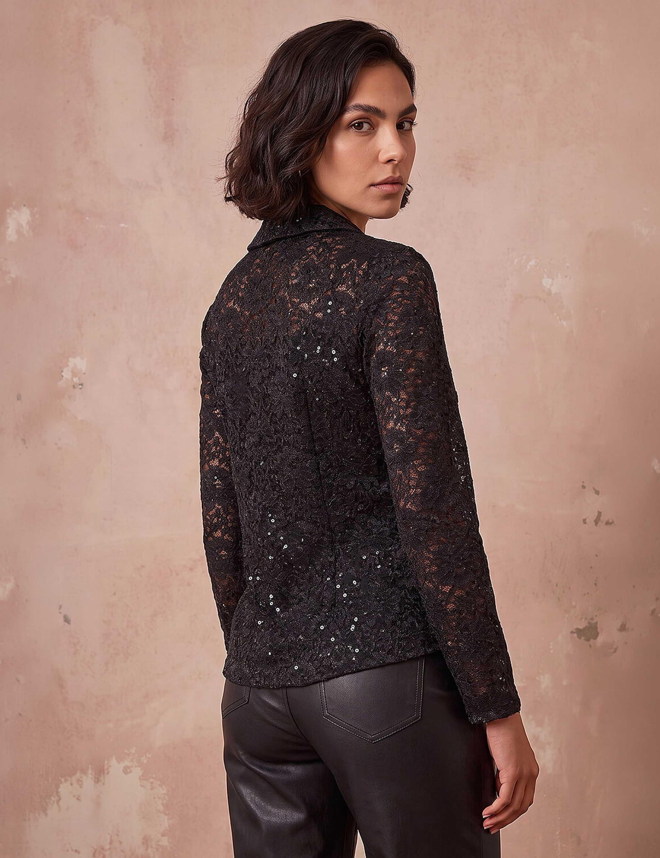 Lace Sequin Collared Blouse 3 of 4