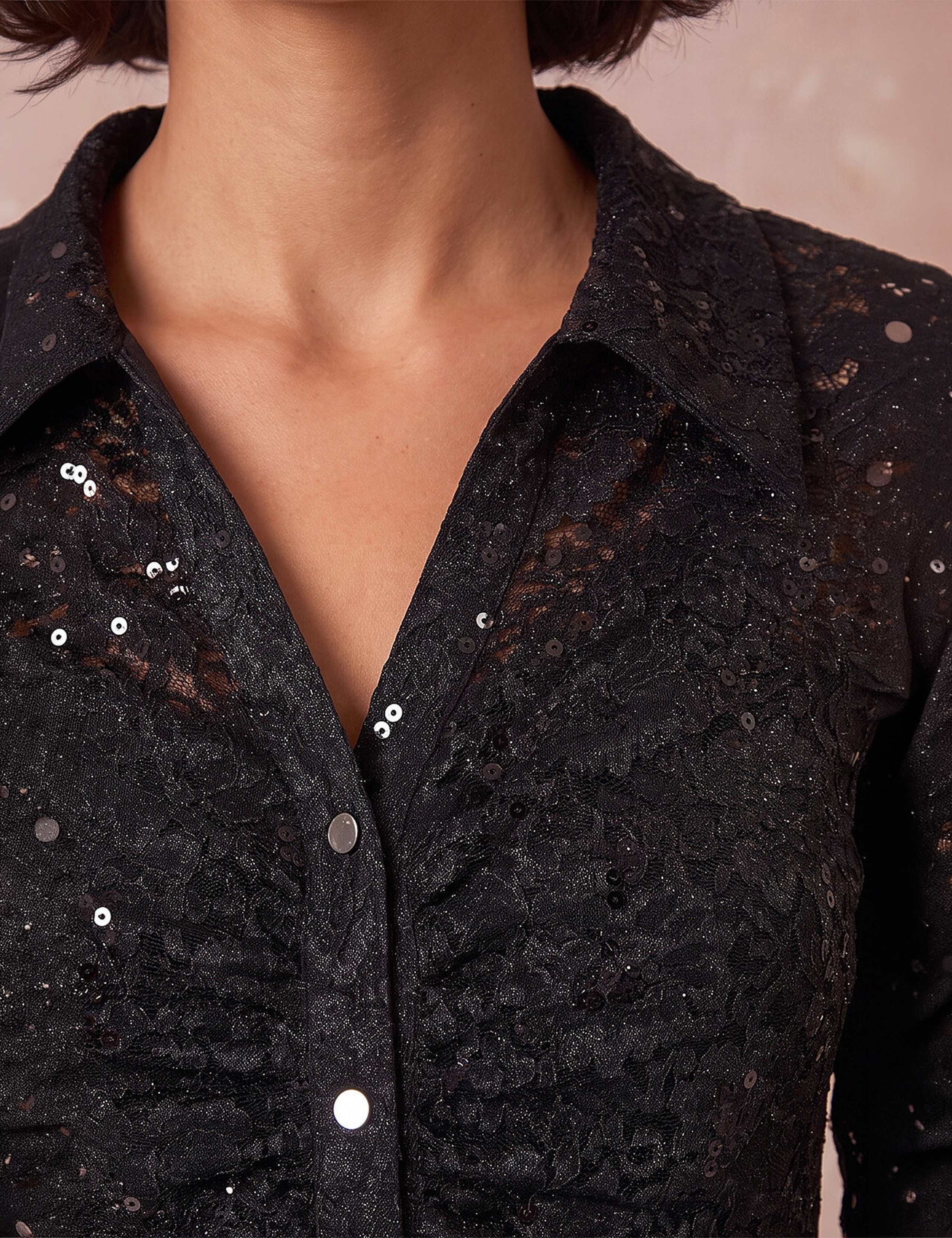 Lace Sequin Collared Blouse 4 of 4