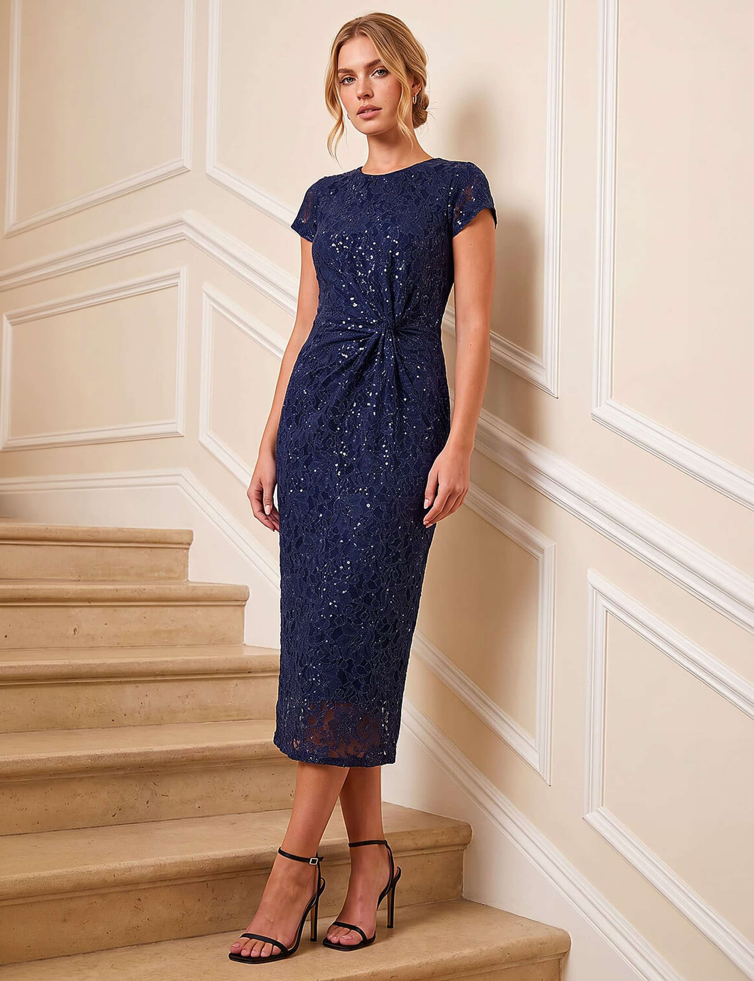 Sequin Lace Angel Sleeve Midi Dress 3 of 4