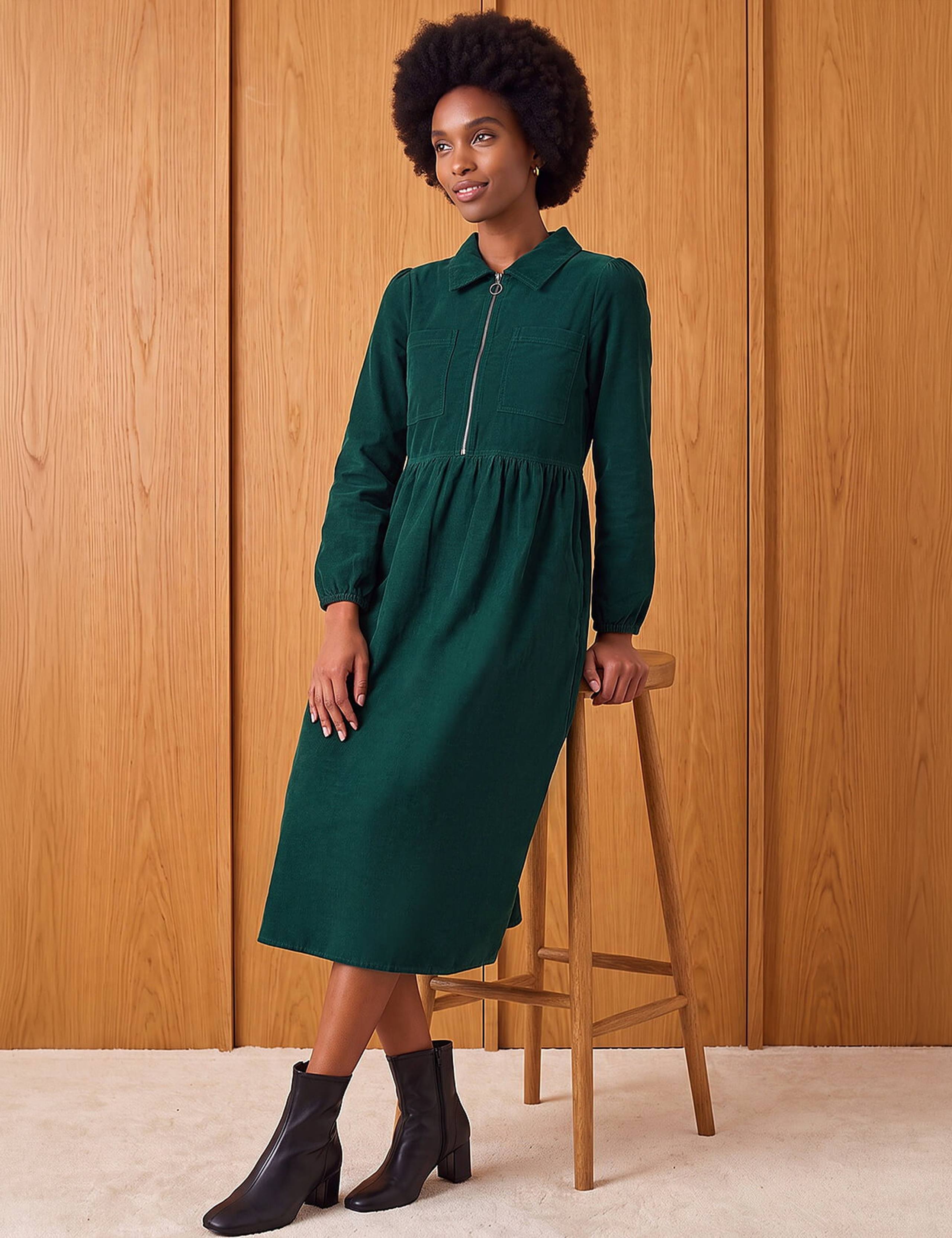 Cord Collared Zip Up Midi Dress 2 of 4