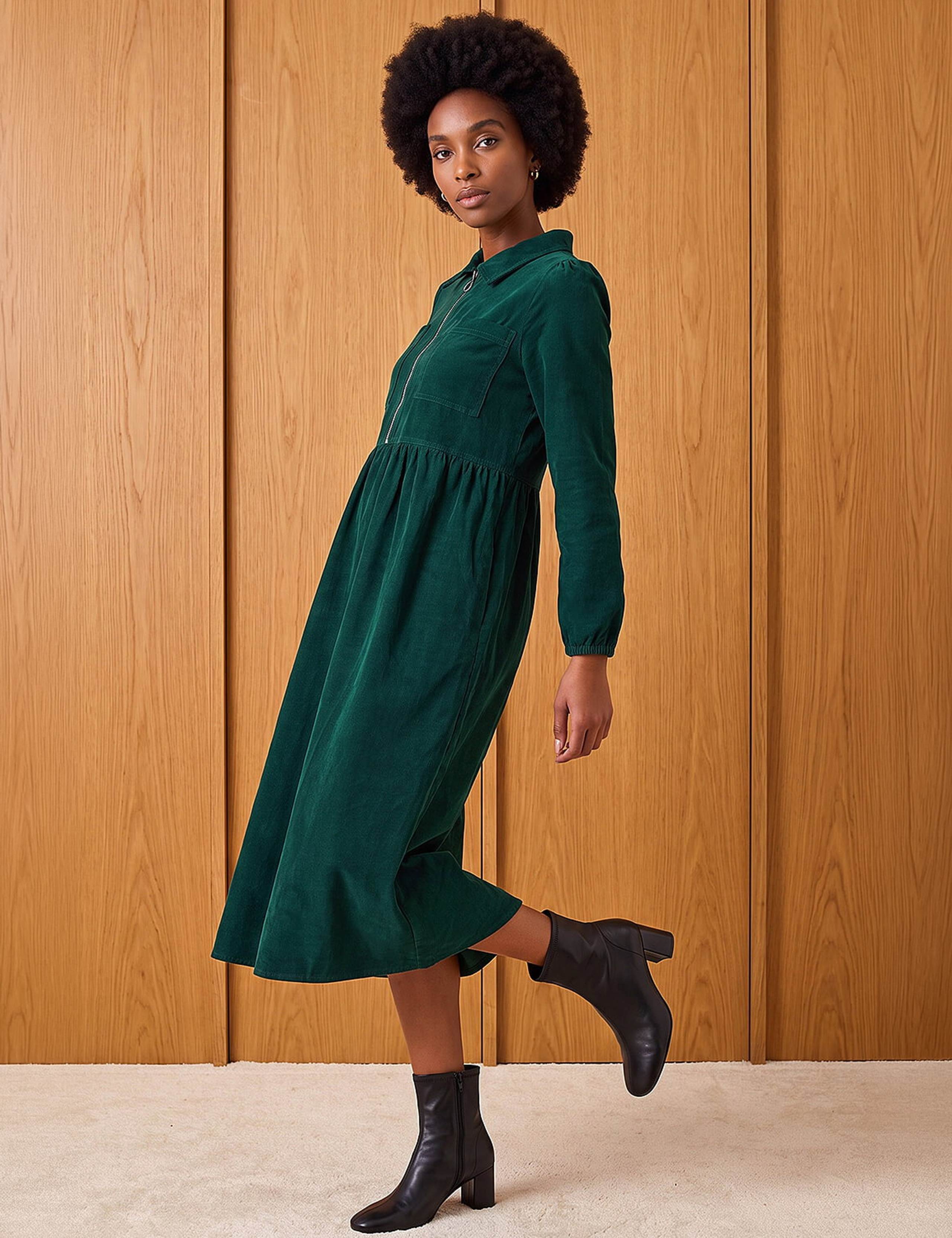 Cord Collared Zip Up Midi Dress 4 of 4