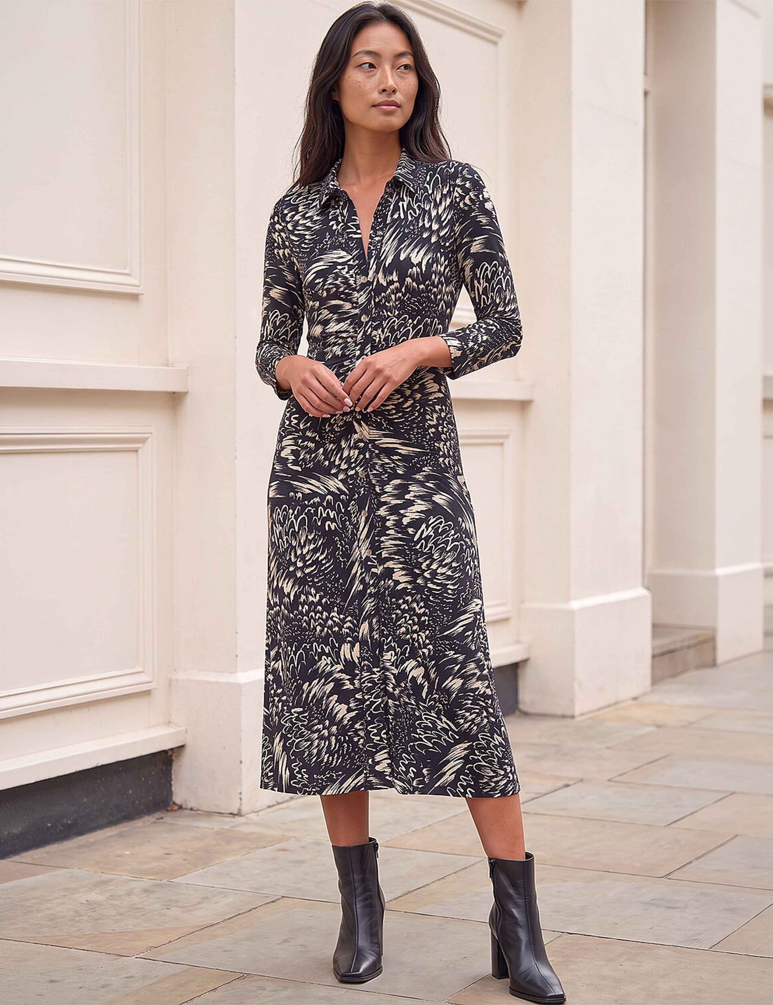 Collared Ruched Midi Shirt Dress 2 of 4
