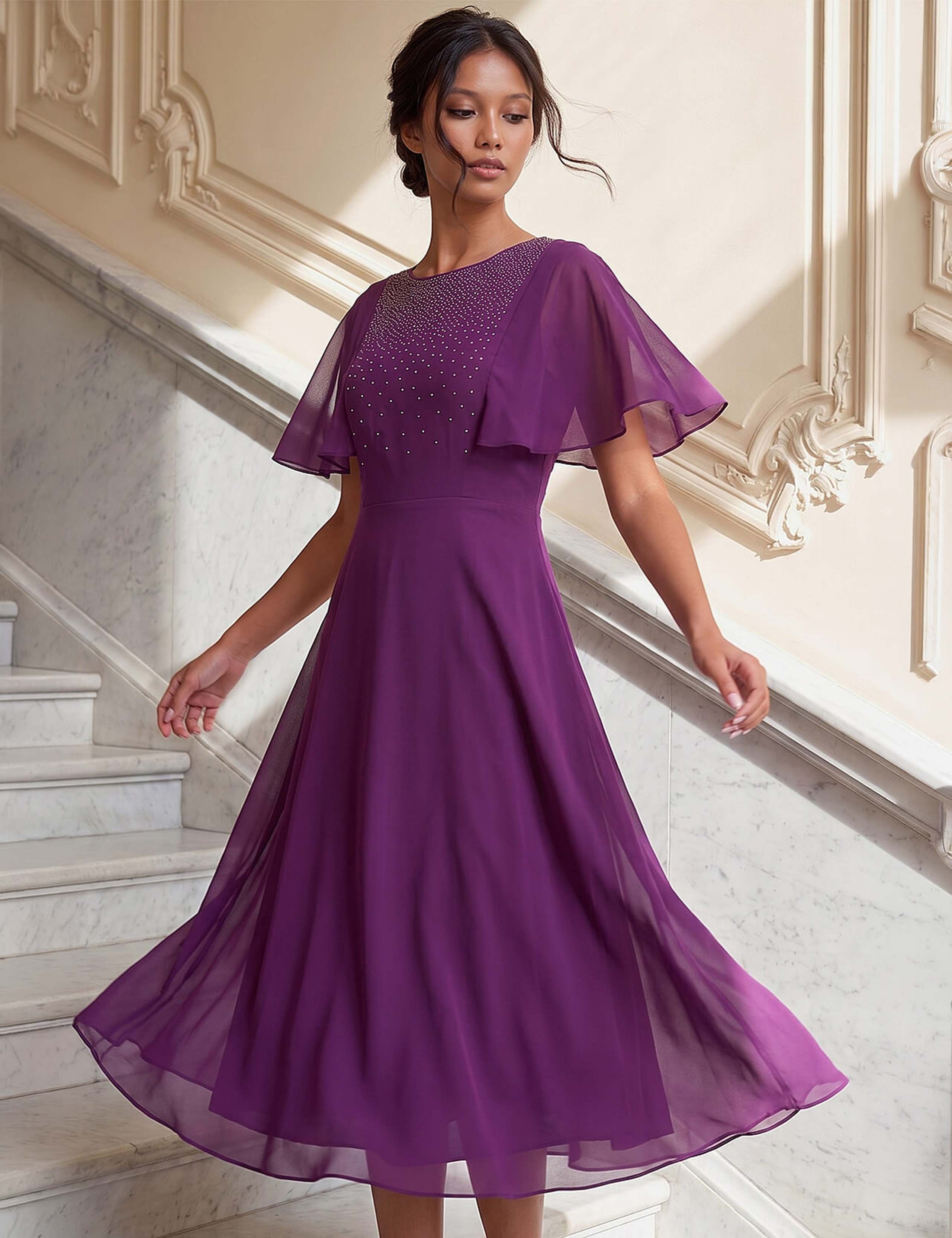 Sparkly Cape Detail Midi Dress 1 of 4