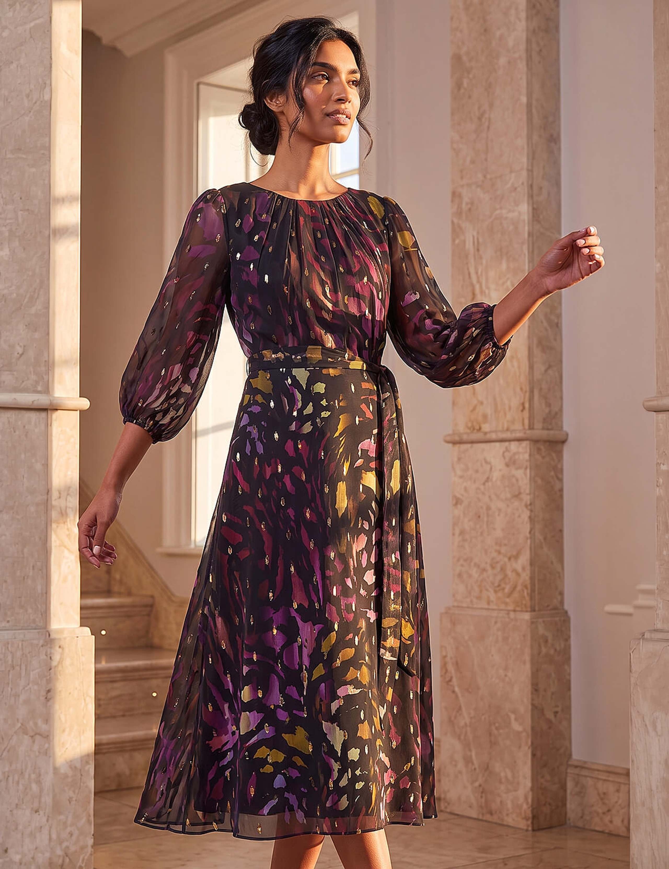 Floral Sparkly Puff Sleeve Dress 2 of 4