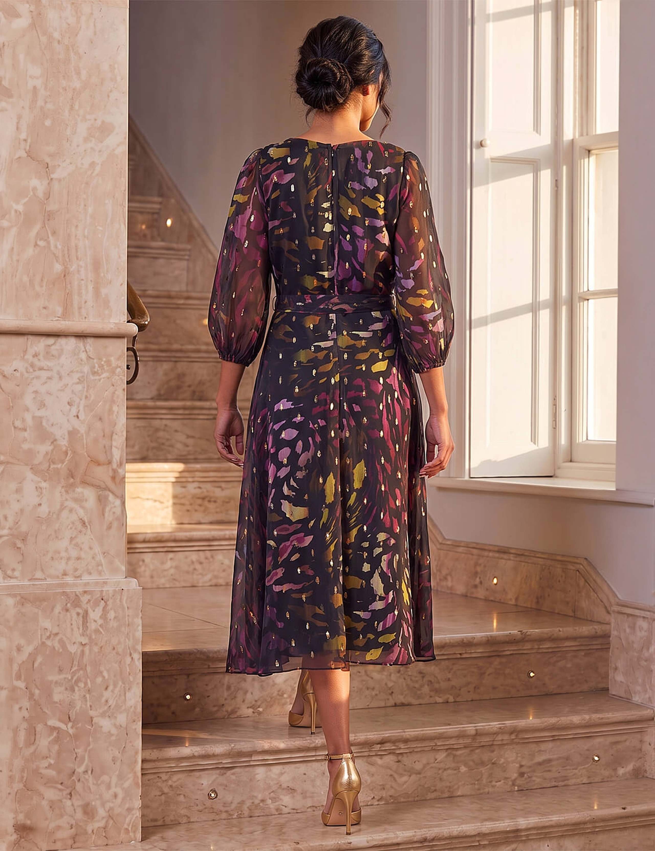 Floral Sparkly Puff Sleeve Dress 3 of 4